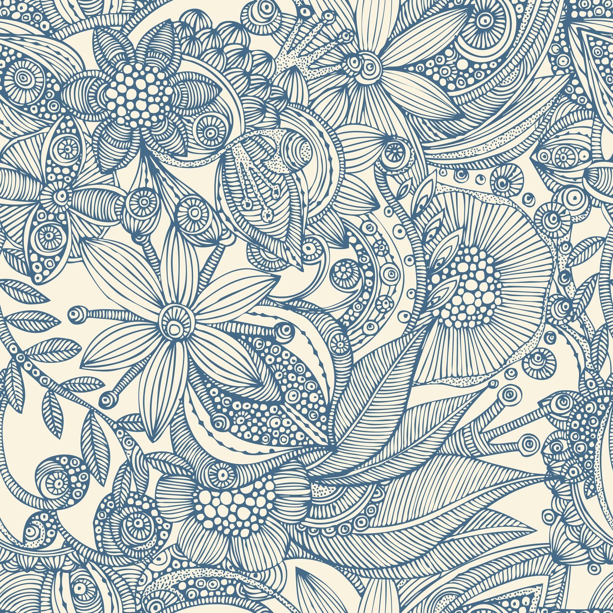 Flowers and Doodles Blue. Wall murals, Doodle wall, Mural wall art