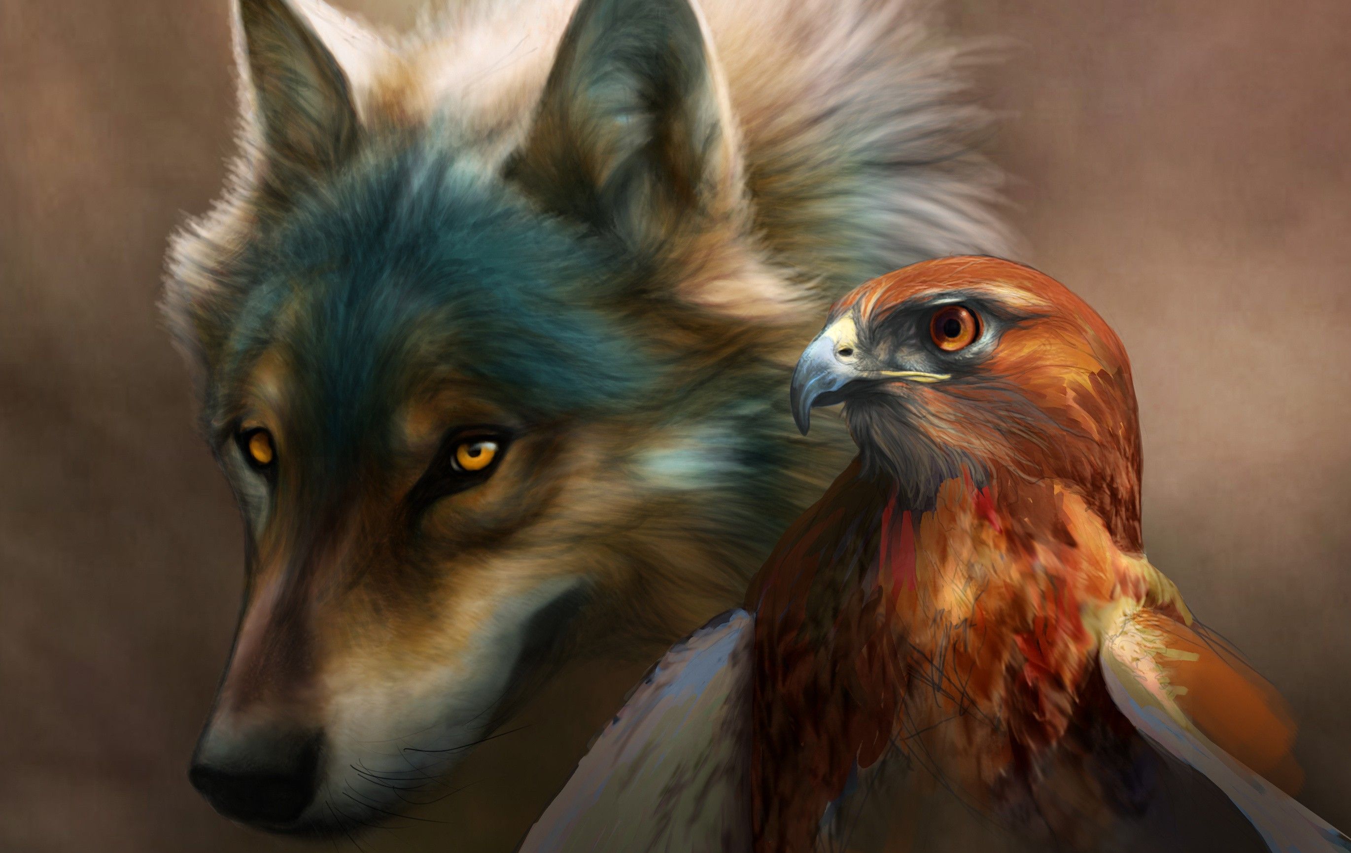eagles, artwork, wolves wallpaper