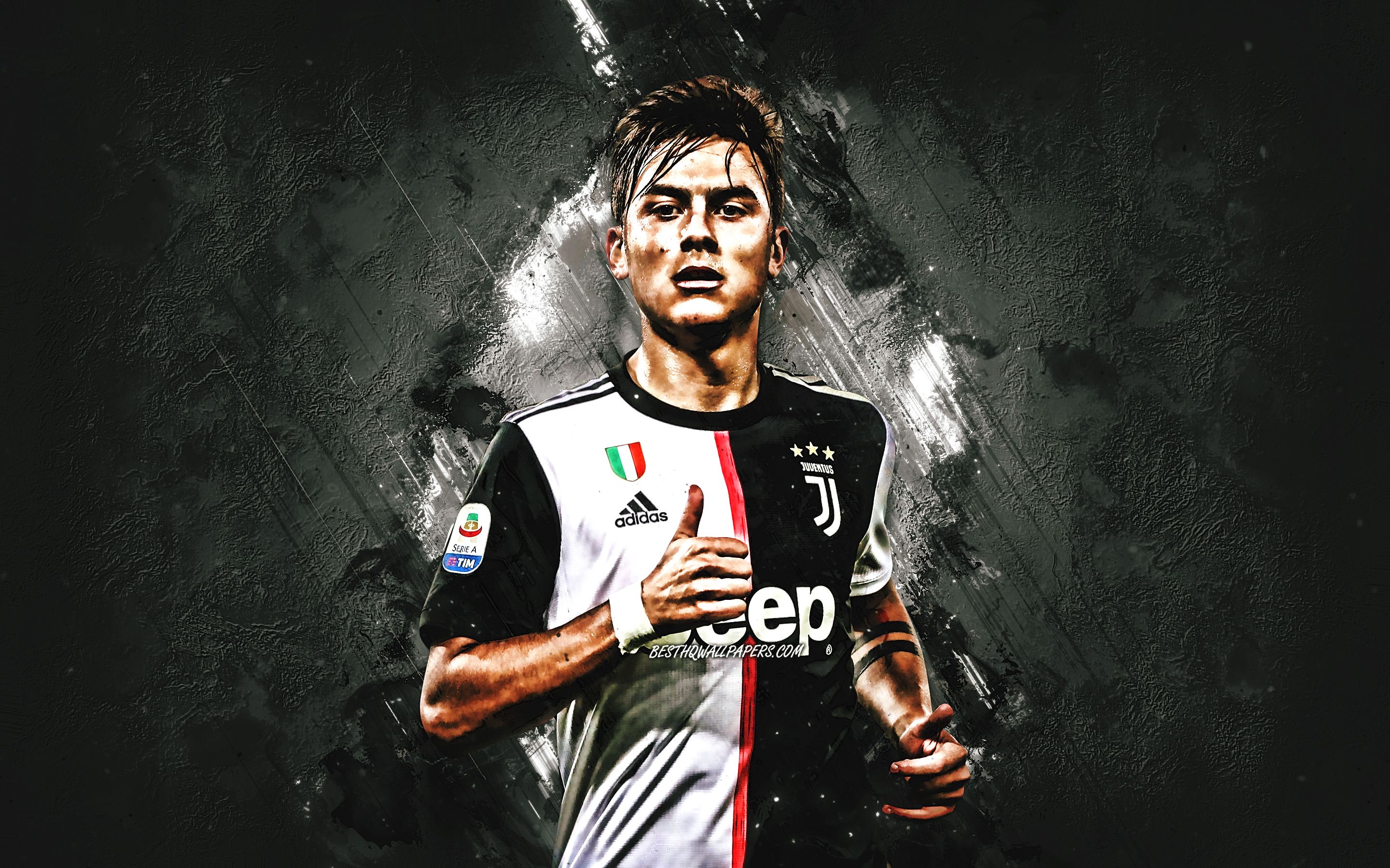 Download wallpaper Paulo Dybala, Juventus FC, Argentinian football player, striker, portrait, gray creative background, Serie A, Italy, Juventus 2020 football players, football for desktop with resolution 2880x1800. High Quality HD picture wallpaper