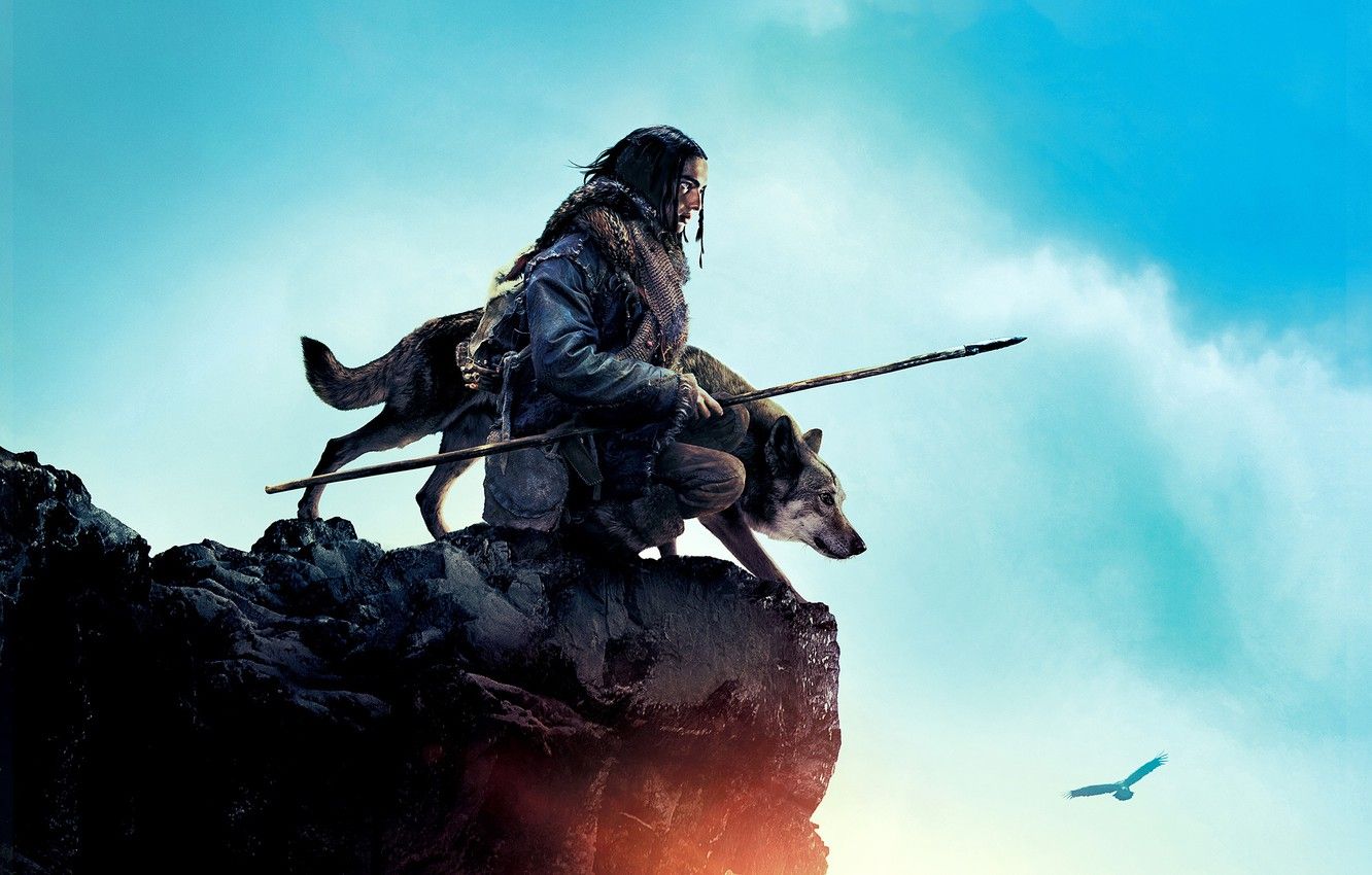 Wallpaper the sky, clouds, rock, bird, wolf, warrior, eagle