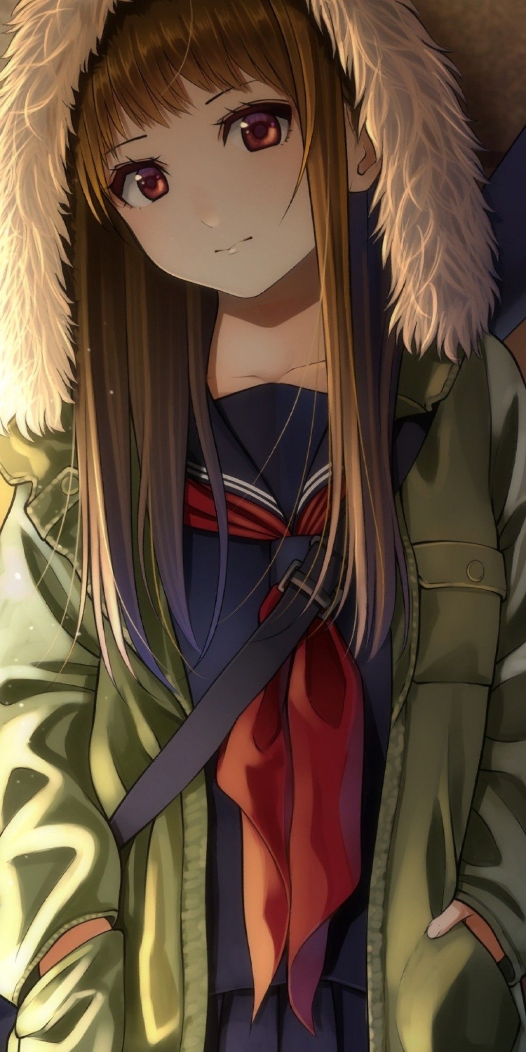 Download 1080x2160 Anime Girl, Hood, School Uniform, Long Hair
