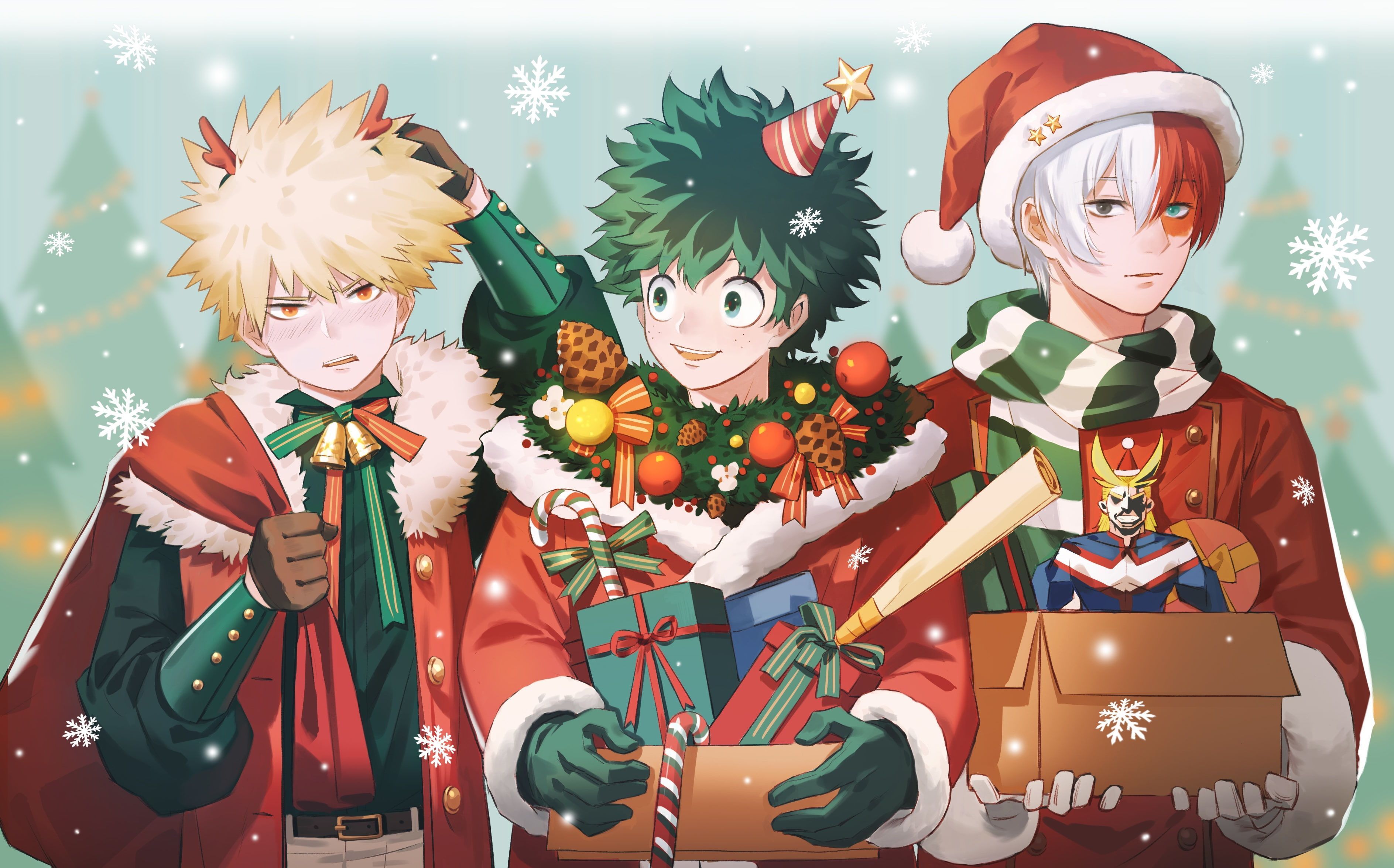 Anime My Hero Academia #Christmas #Gift Izuku Midoriya Katsuki Bakugou Shoto Todoroki #Snow K #wallpaper #hdwallpaper #des. Anime christmas, Anime, Hero poster