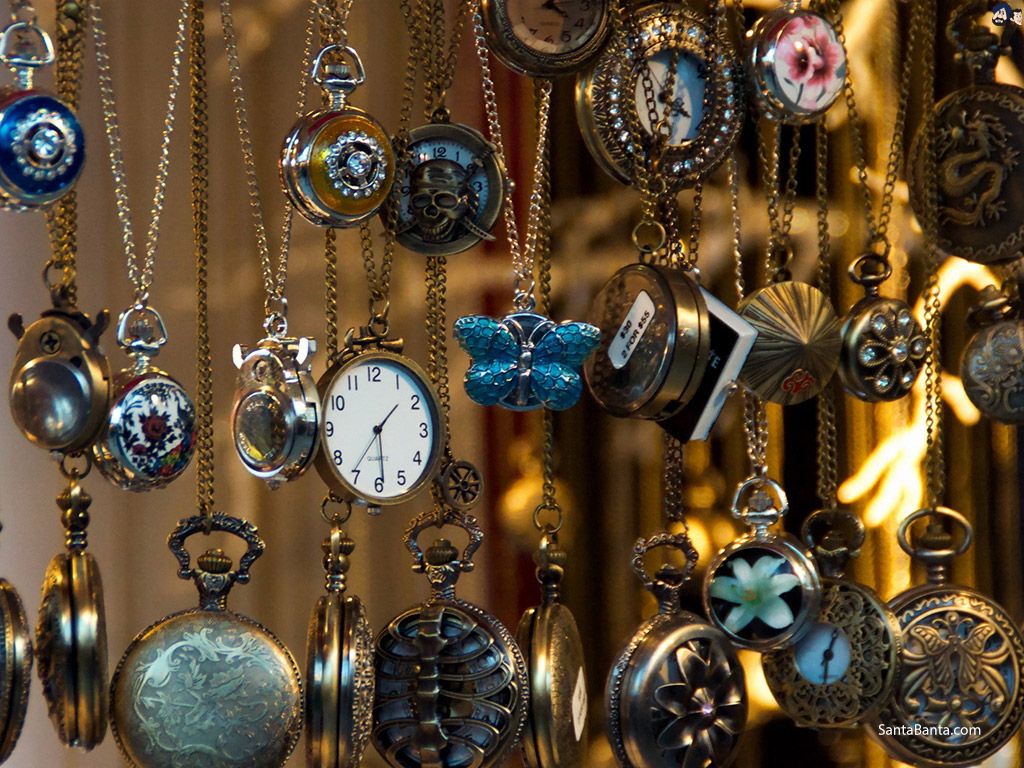 Collection of Classic Pocket Watches in an antiques store