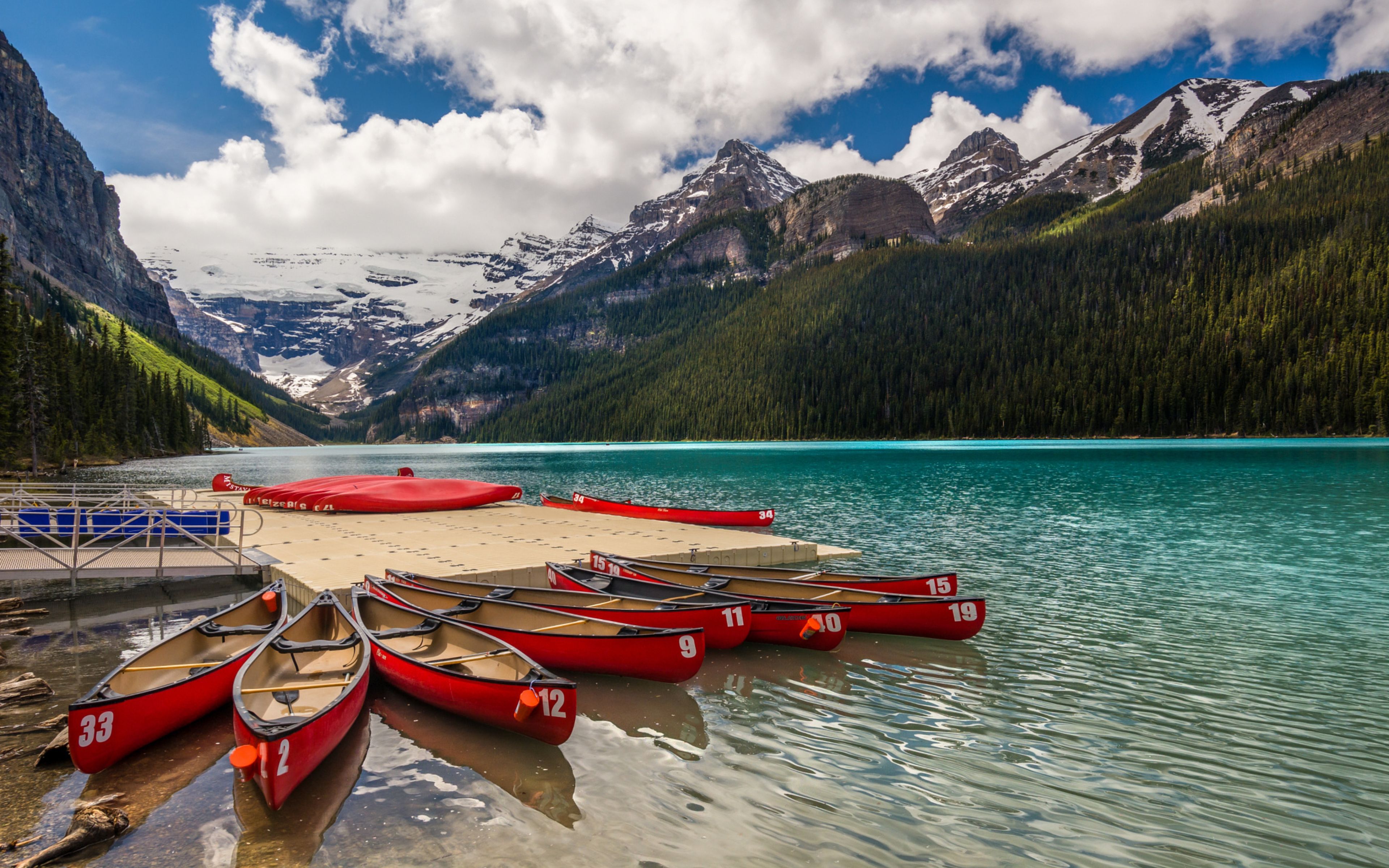 Lake Louise Is A Hamlet In Alberta Canada Banff National Park Marina Mountains Canoe Sky And White Cloud HD Wallpaper, Wallpaper13.com
