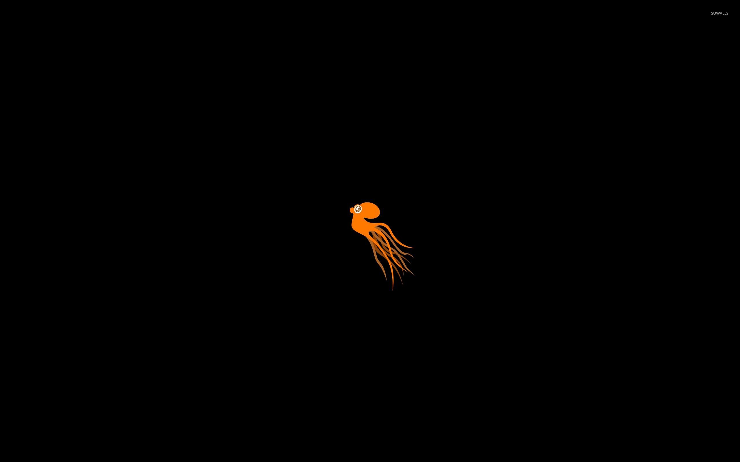 Orange Octopus swimming into the darkness wallpaper