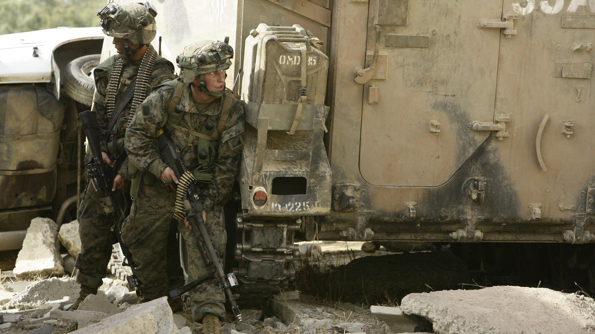Wallpaper U.S. Marine, soldier, training, rifle, vehicle, M113