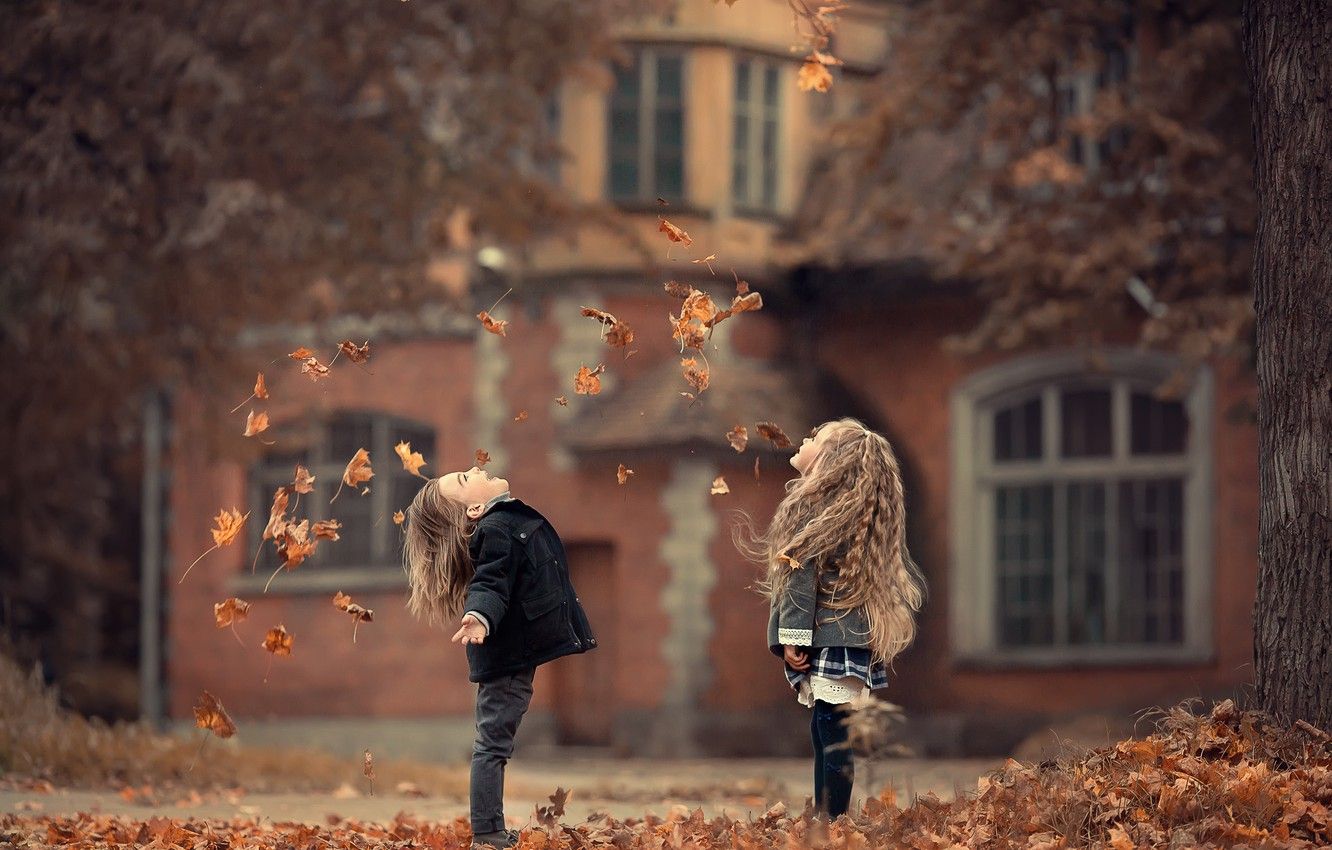 Wallpaper girls, autumn, leaves, cold image for desktop, section