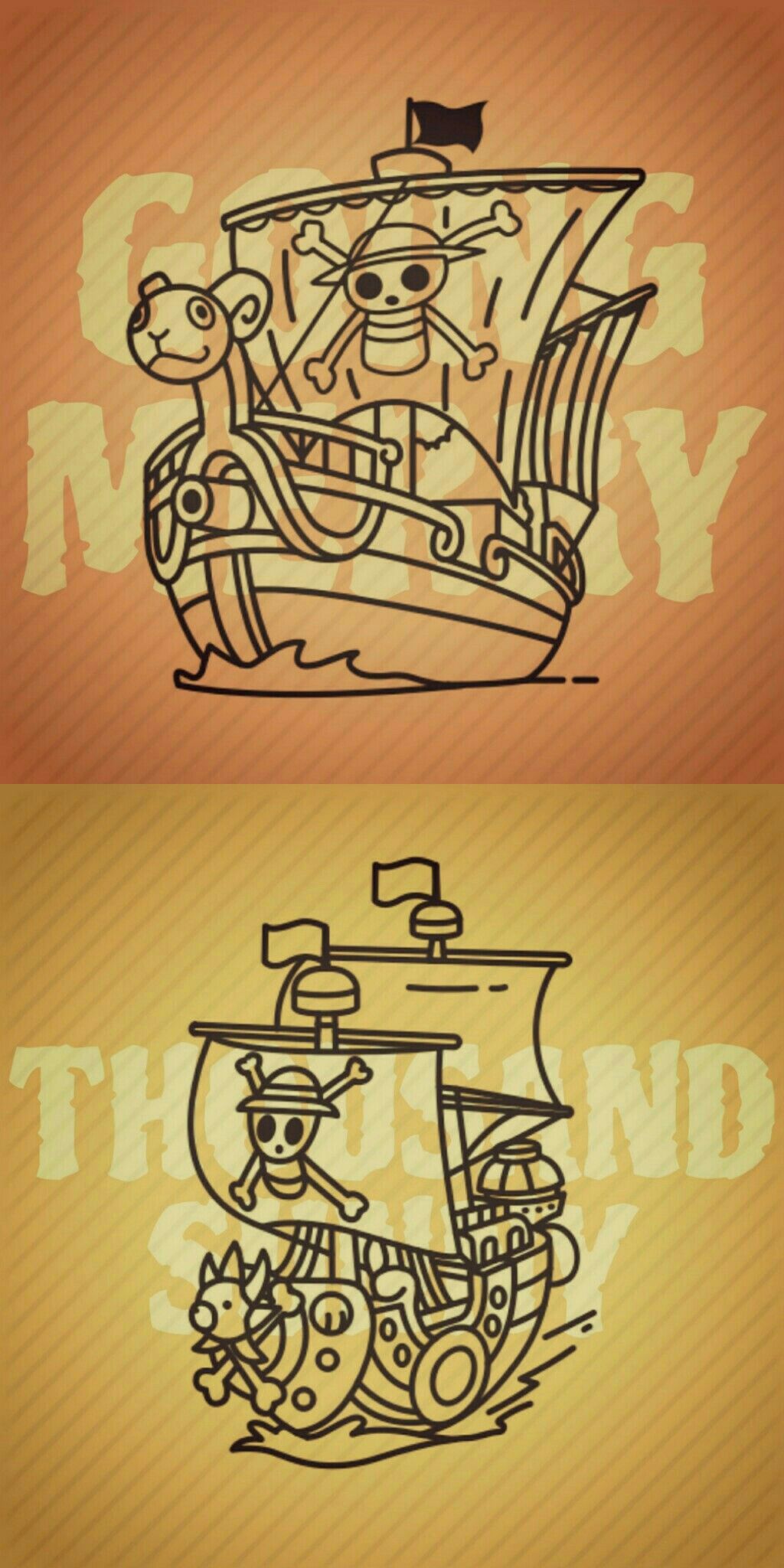 Going Merry and Thousand Sunny wallpaper edited by 'yannalogy