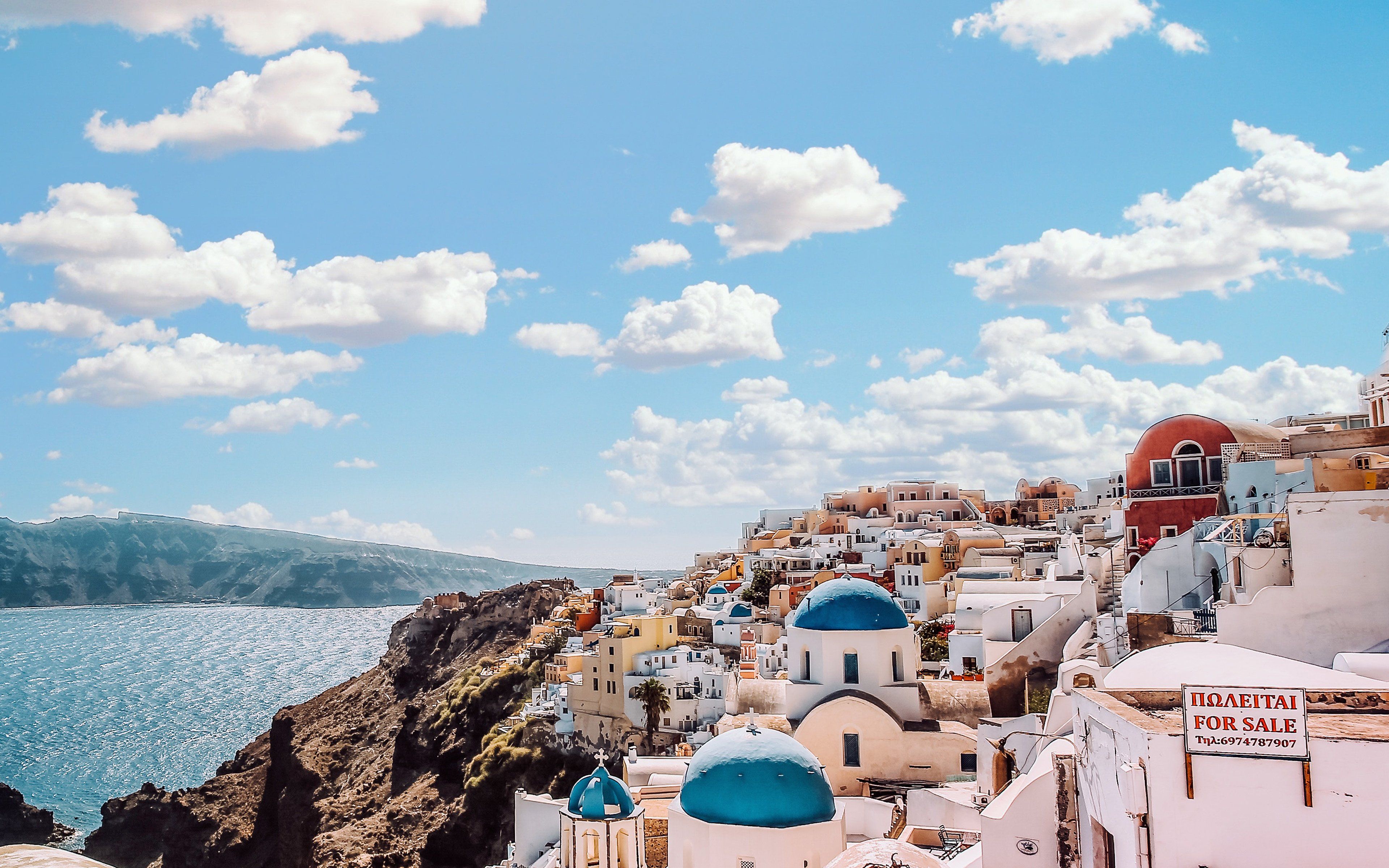 Sky Sunny Summer Greece City Nature Wallpaper