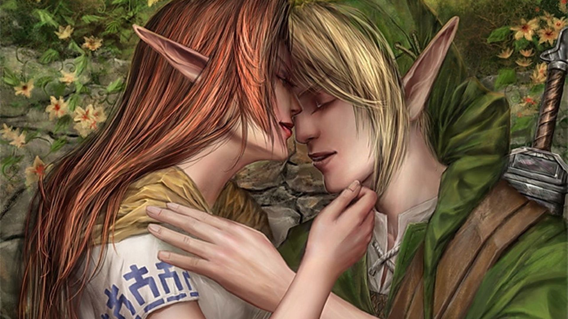 Download Wallpaper 1920x1080 love, kiss, elfs Full HD 1080p HD