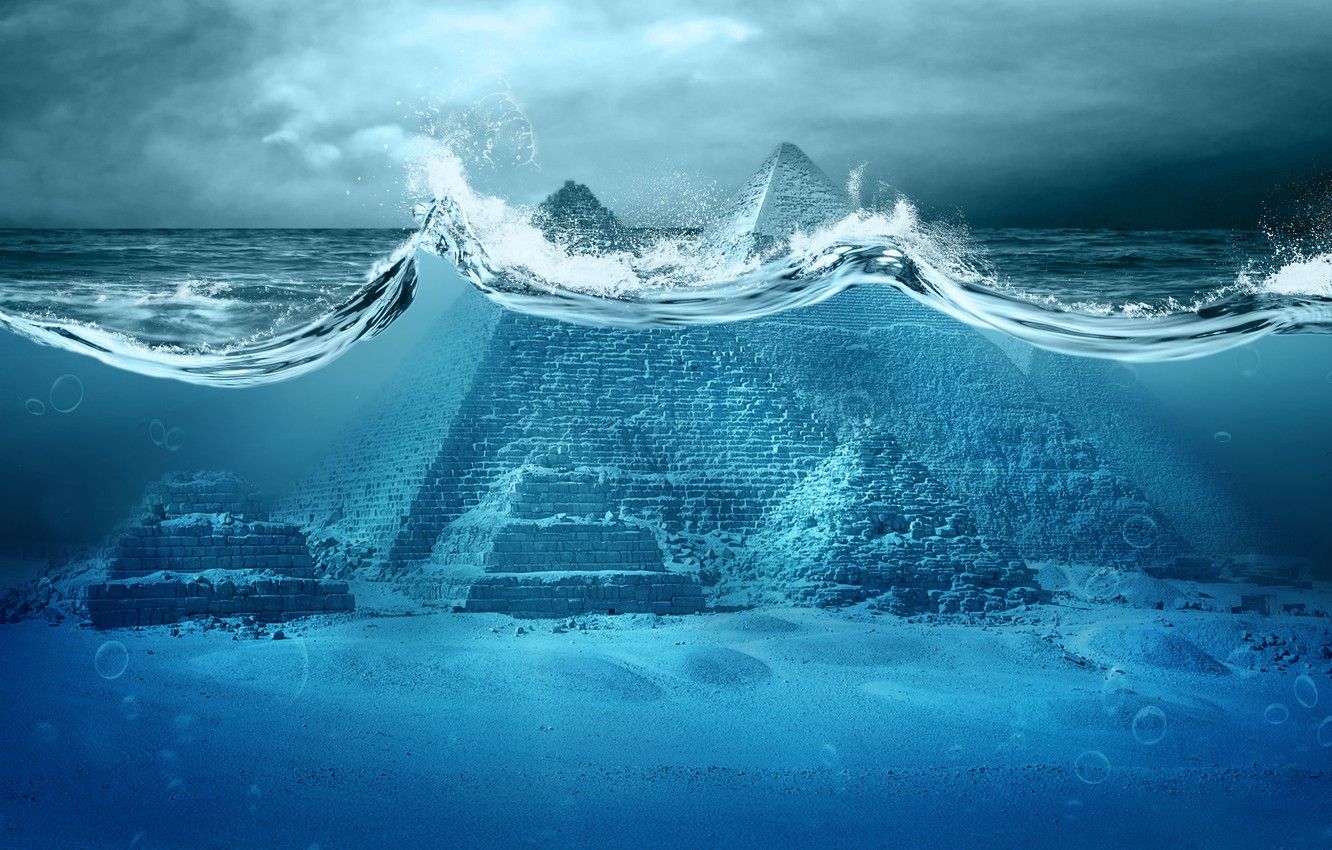 Wallpaper the ocean, disaster, Apocalypse, pyramid, storm, sea
