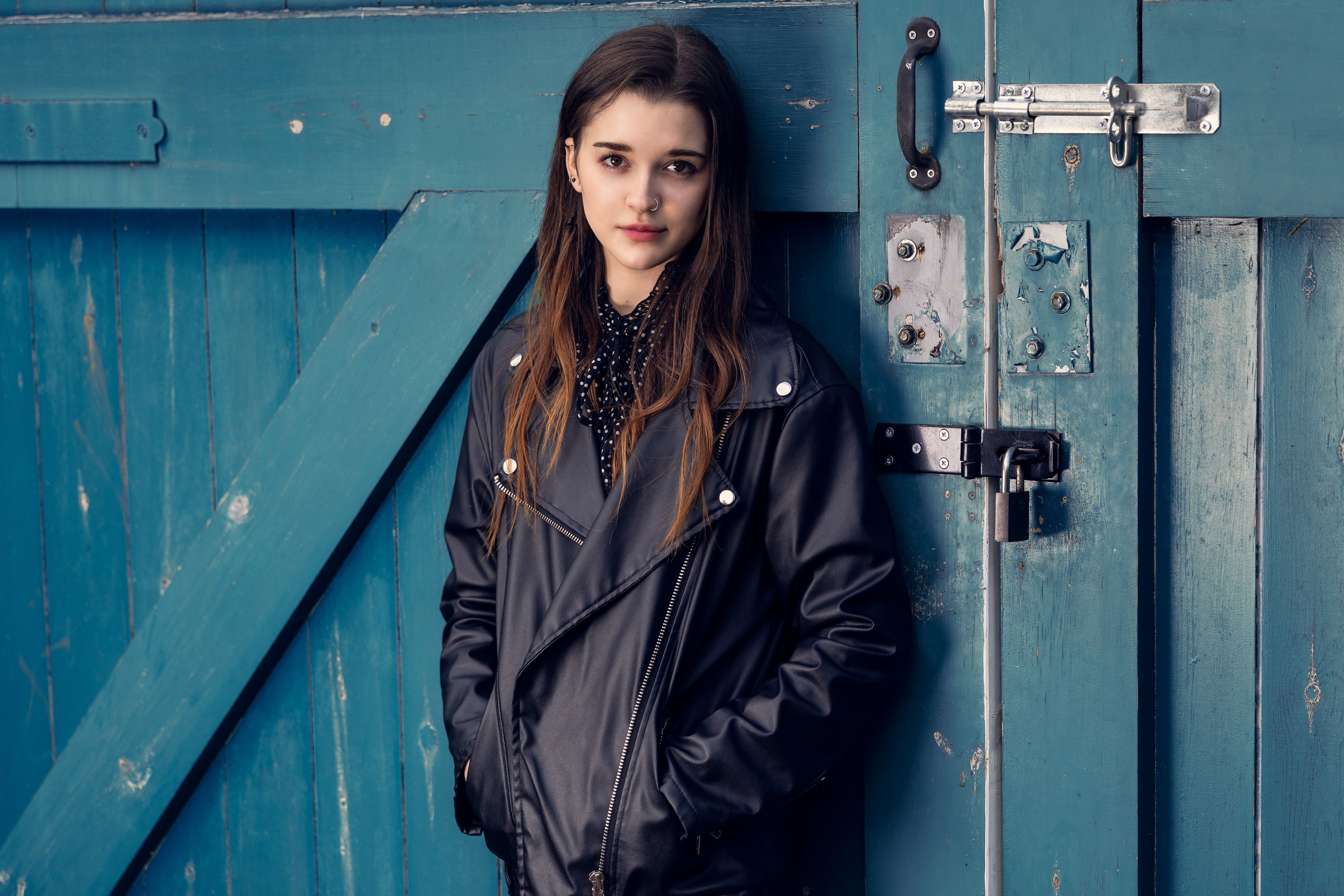 Beautiful Girl In Leather Jacket 5k 1366x768 Resolution