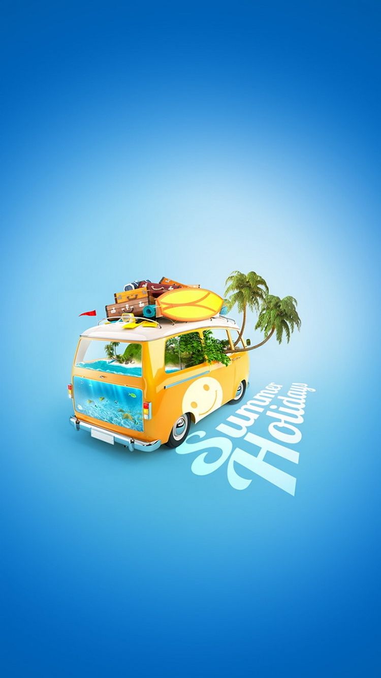 Summer Holiday Van Colorful Free Download Wallpaper for Phones