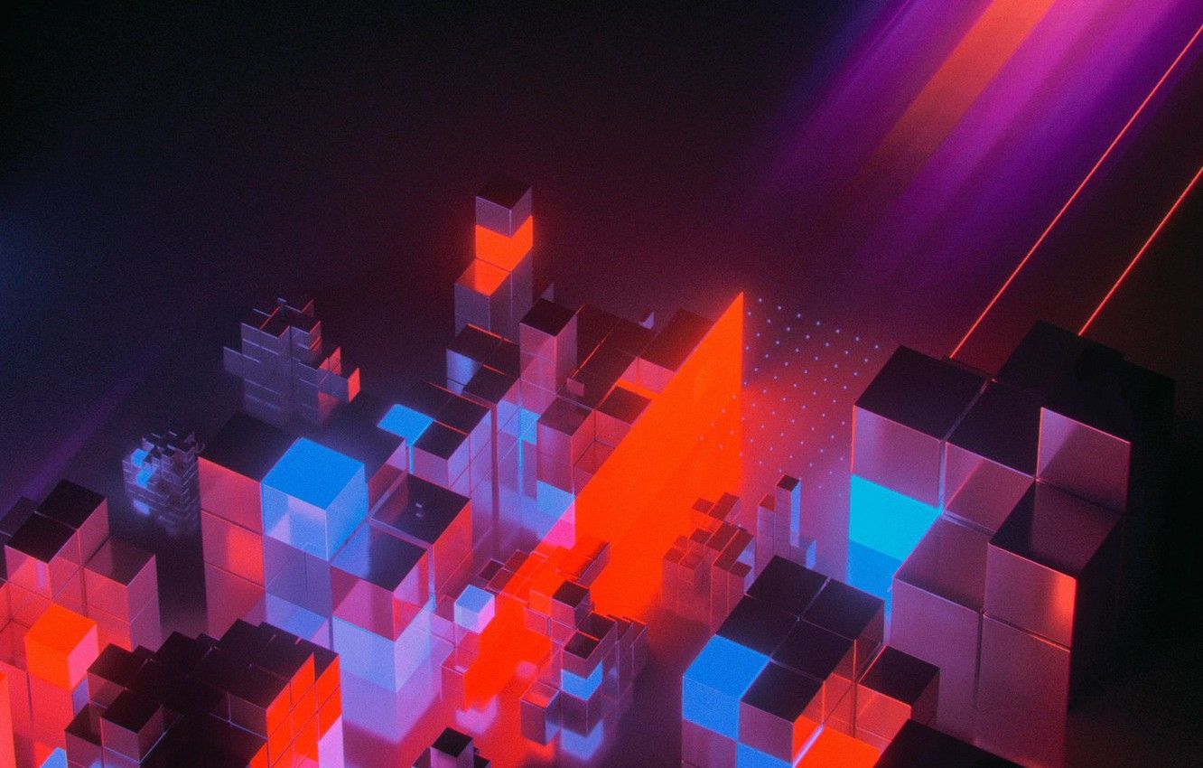 Wallpaper Music, Neon, Style, Cubes, Style, Neon, Rendering