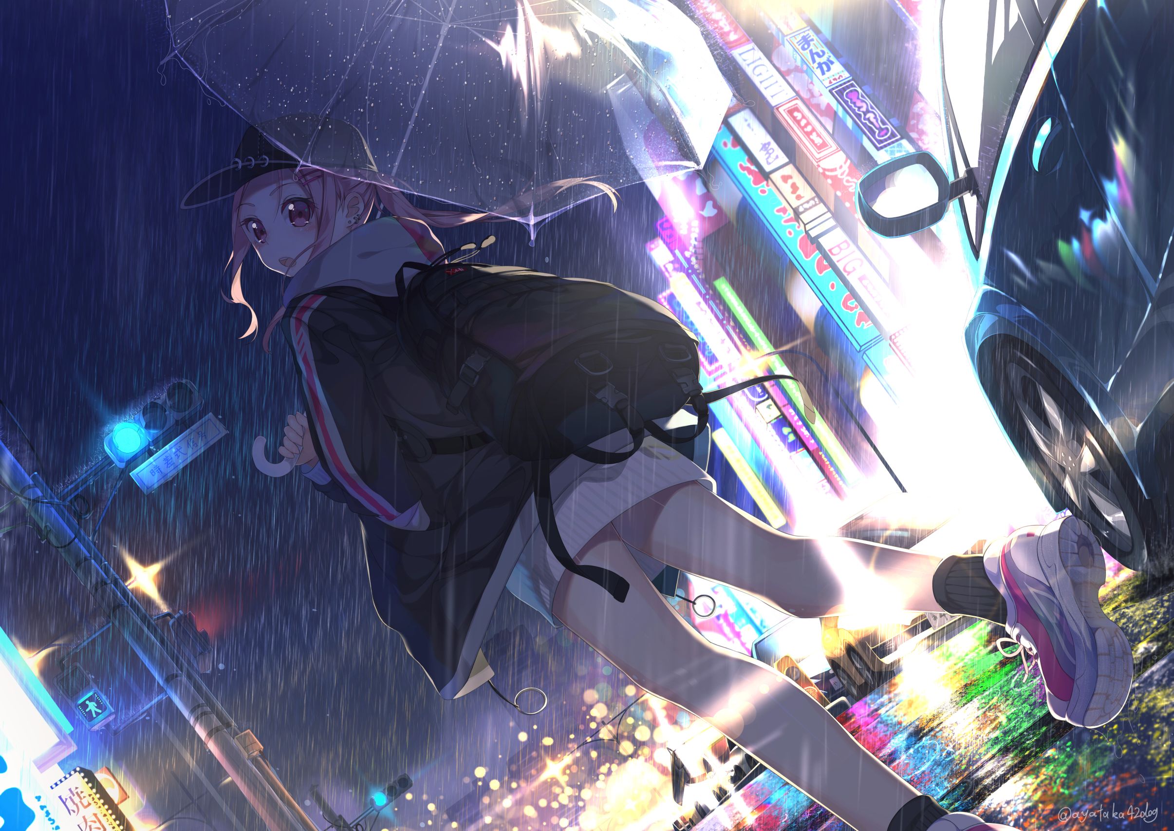 Anime Girl with Umbrella In Rain 1080P Laptop Full HD