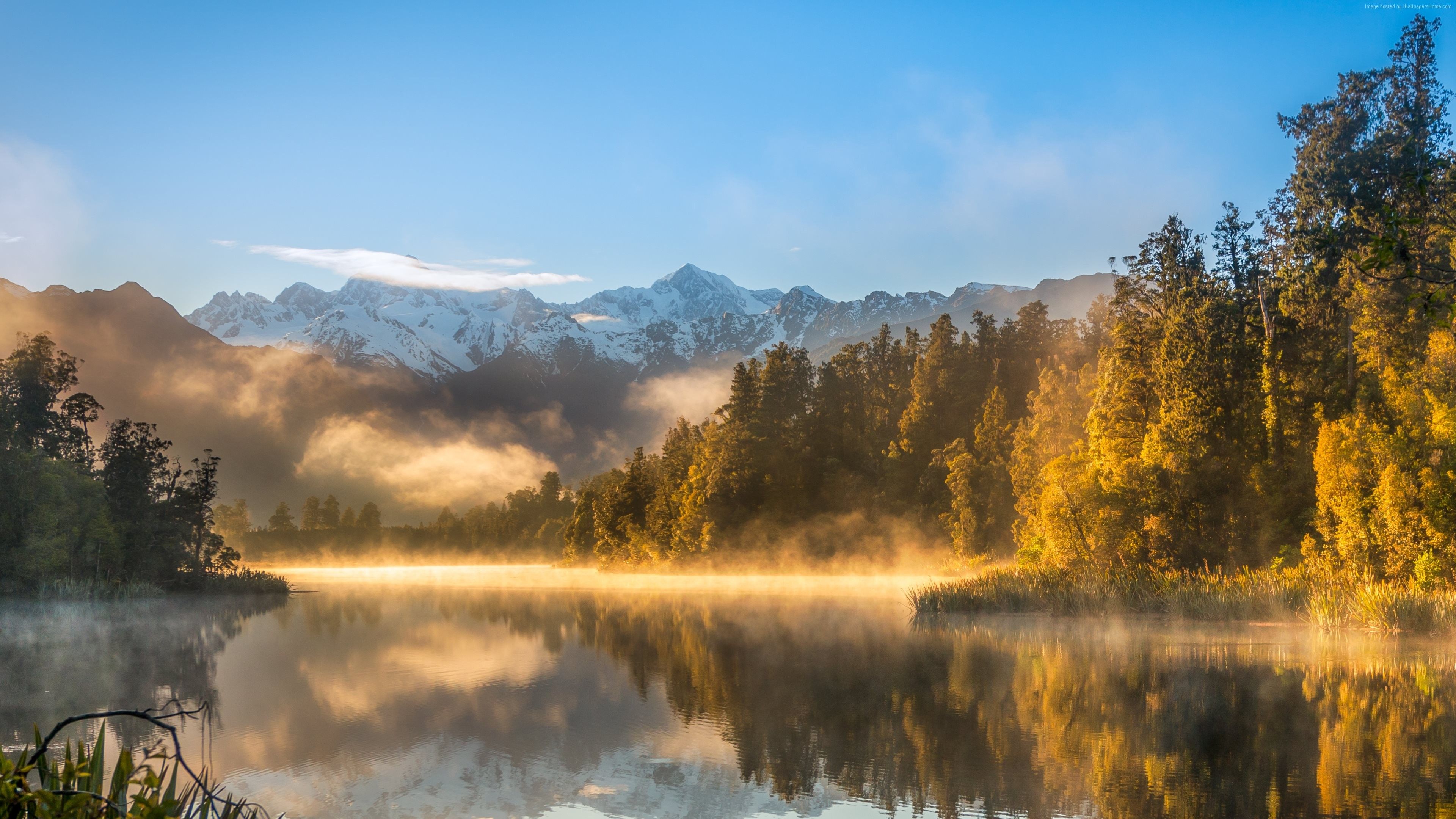 Wallpaper autumn, fog, forest, lake, mountains, 4k, Nature