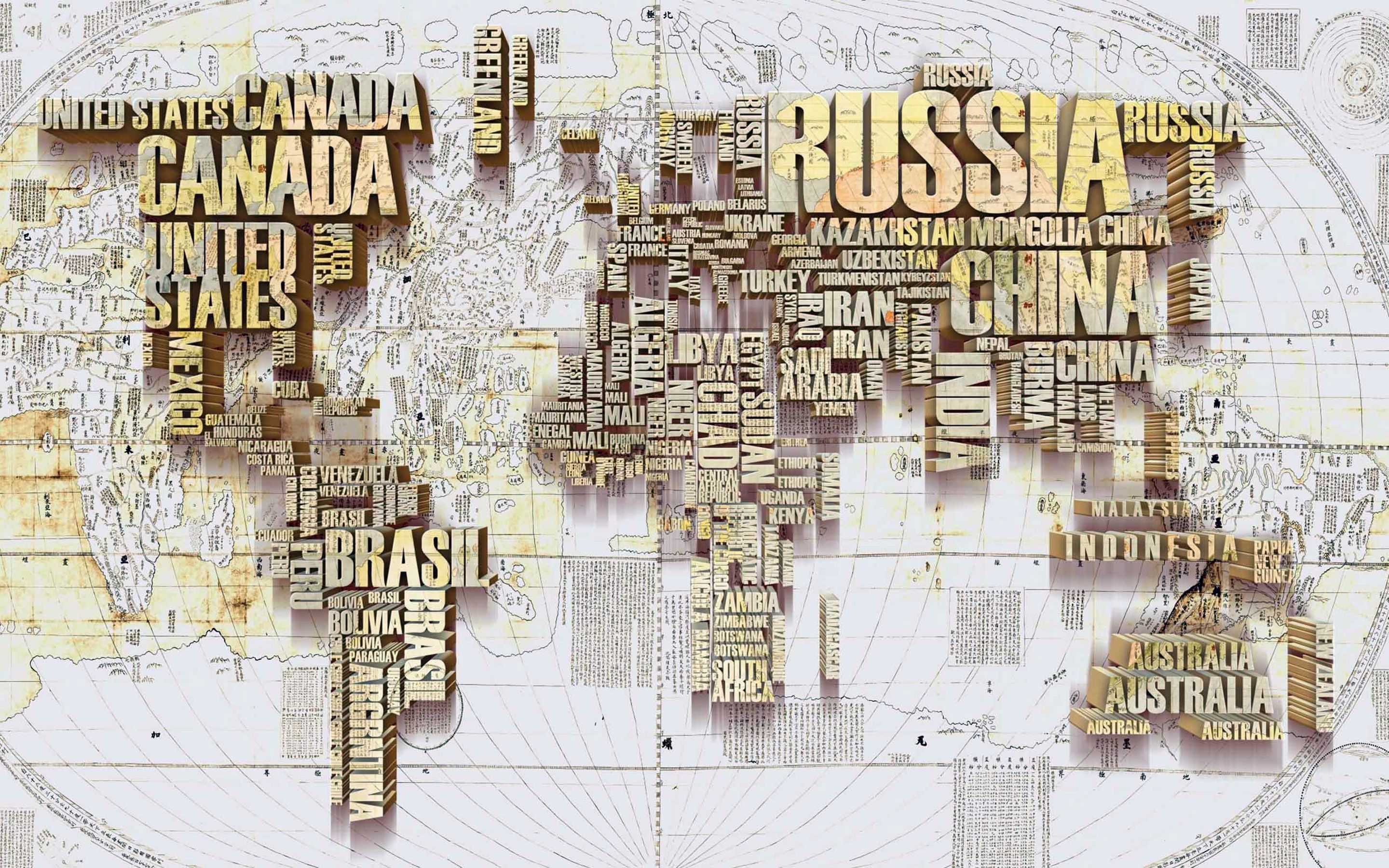 Download wallpaper 3D typography world map, world map concept