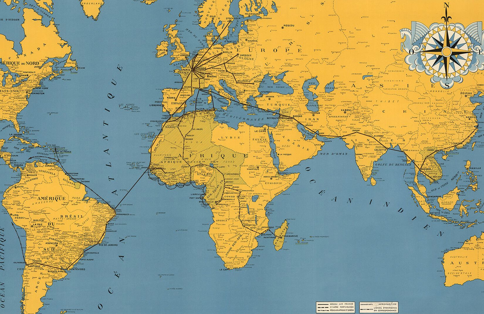 Air Routes Vintage Map Wallpaper Mural