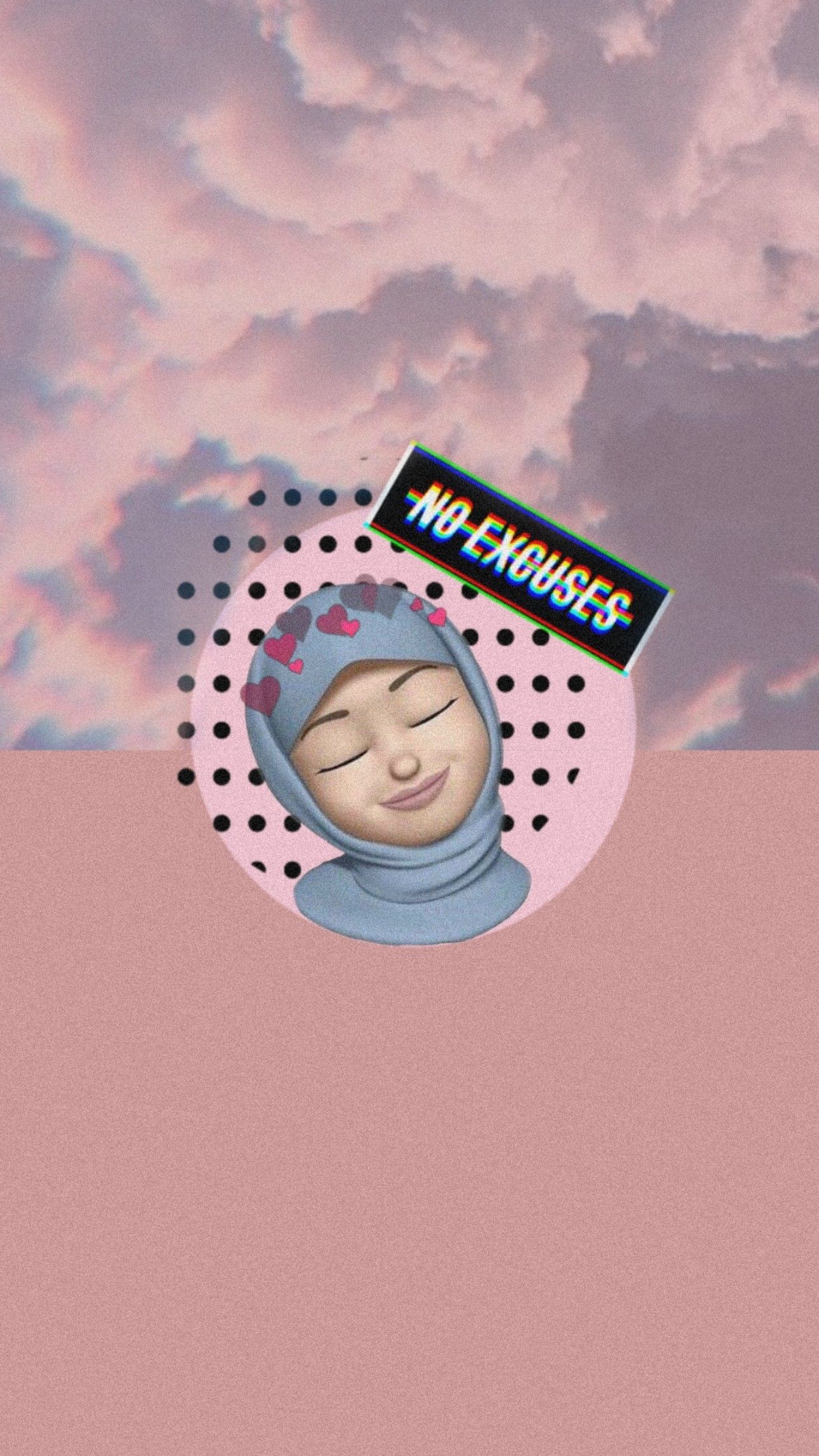 animoji hijab background lockscreen hijabi aesthetic pink no excuses quote. Wallpaper, Phone wallpaper, Excuses quotes