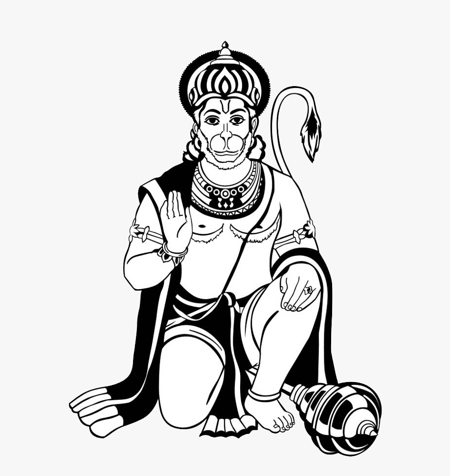 Cottton Black  White Lord Hanuman Pencil Sketch Size A4