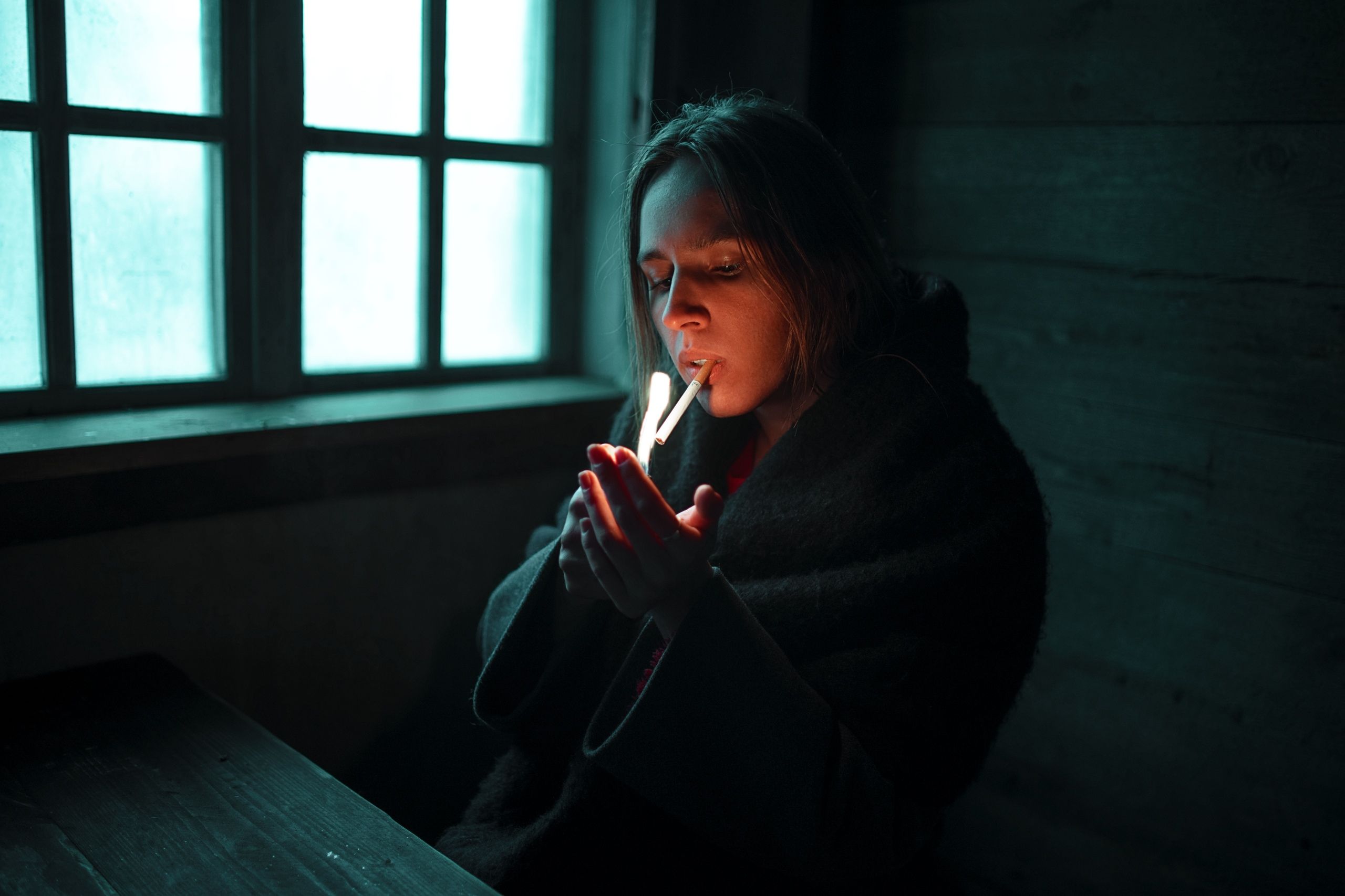 Lighter Dark Cigarettes Women Women Indoors Face Wallpaper