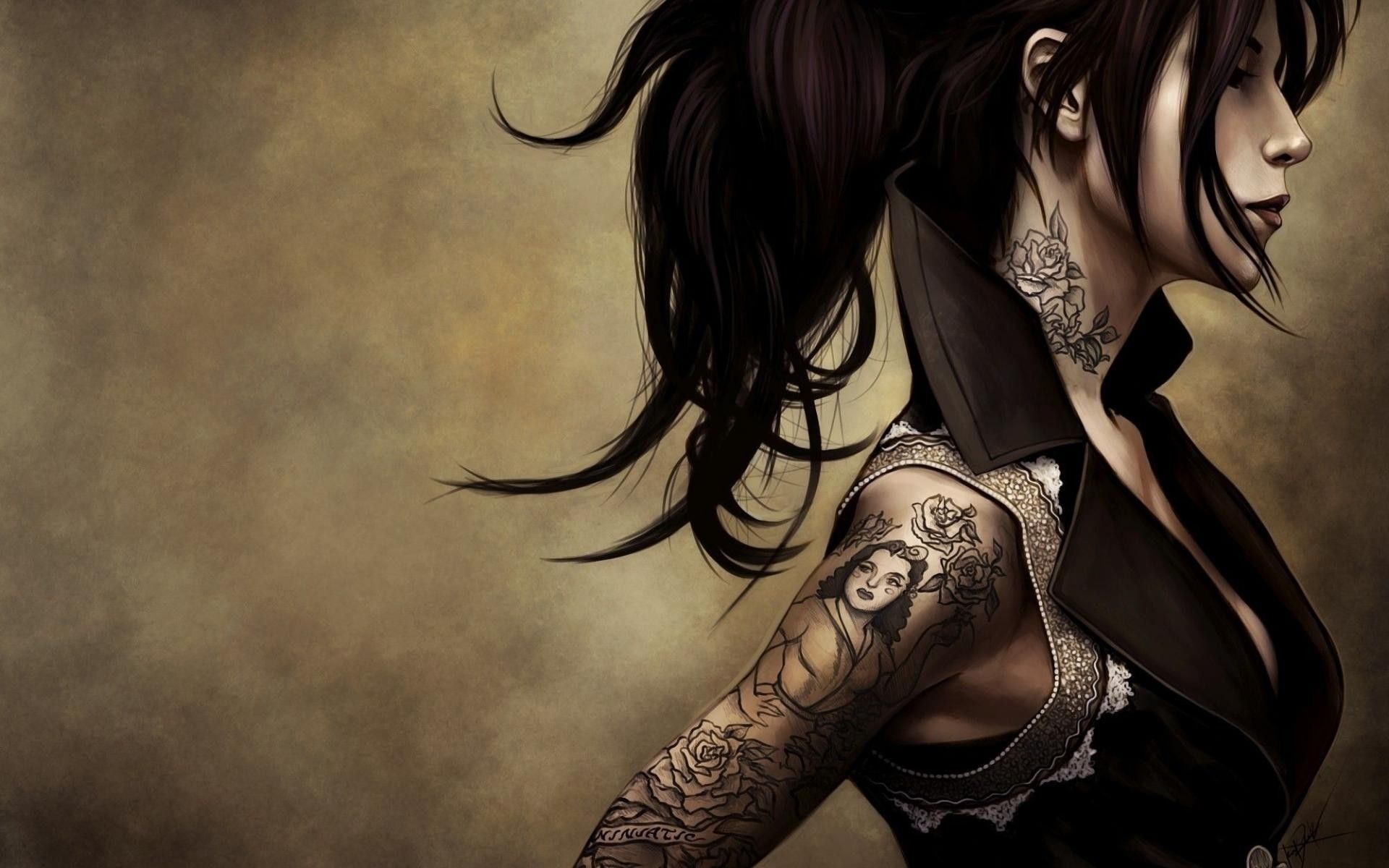 Download 1920x1200 Tattoos women fantasy dark digital art artwork