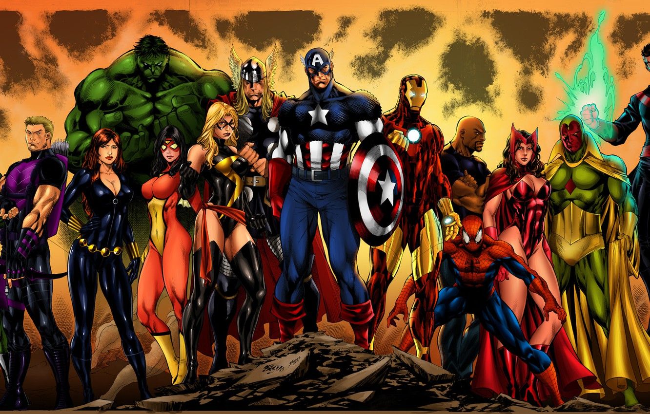 Wallpaper Hulk, Iron Man, Captain America, Thor, Black Widow