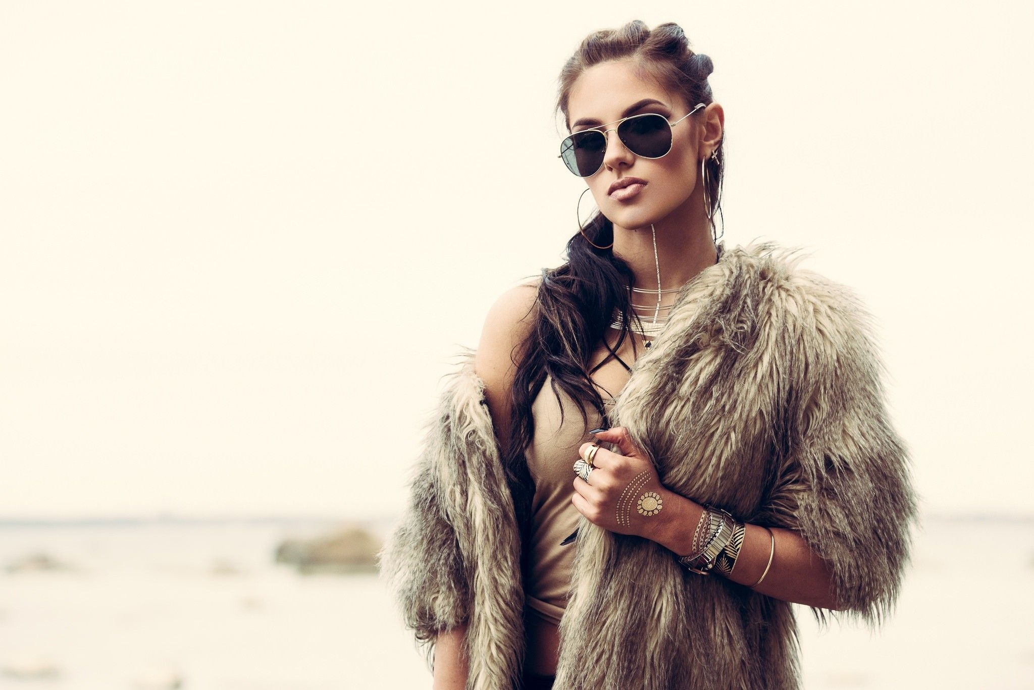 #women, #women with glasses, #fur coats, #sunglasses