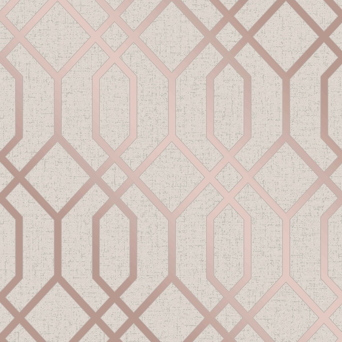 Quartz Trellis Geometric Wallpaper Beige and Rose Gold Fine Decor