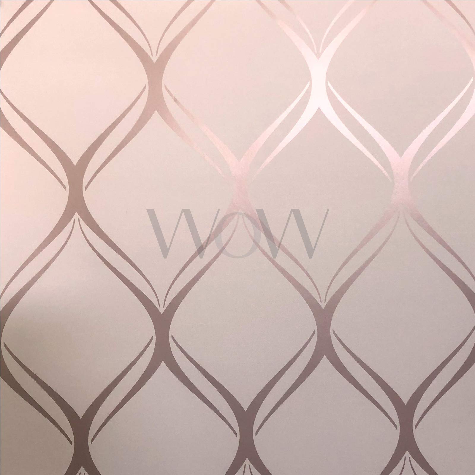 WM8423062 Wallpaper Beige Rose Gold Textured Geometric Trellis