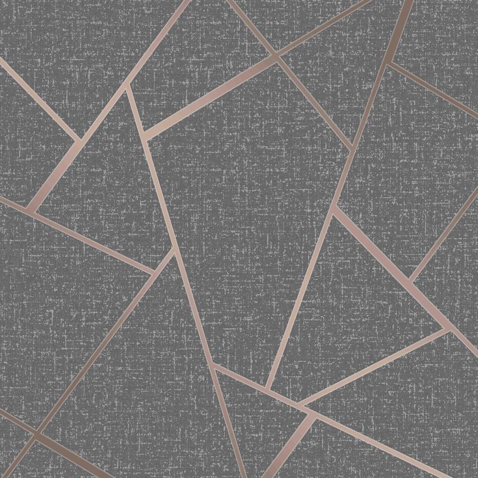 Quartz Charcoal and Copper Geometric Wallpaper by Fine Decor FD42283