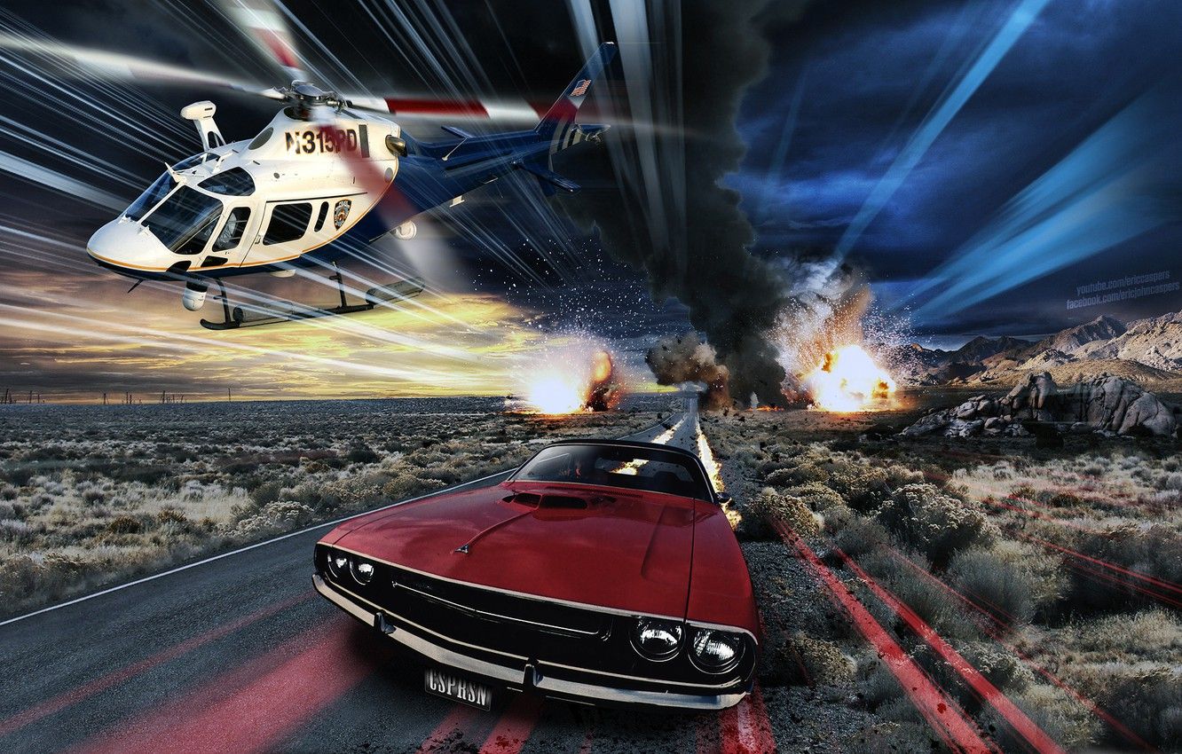 Wallpaper machine, police, helicopter, Eric caspers, Red