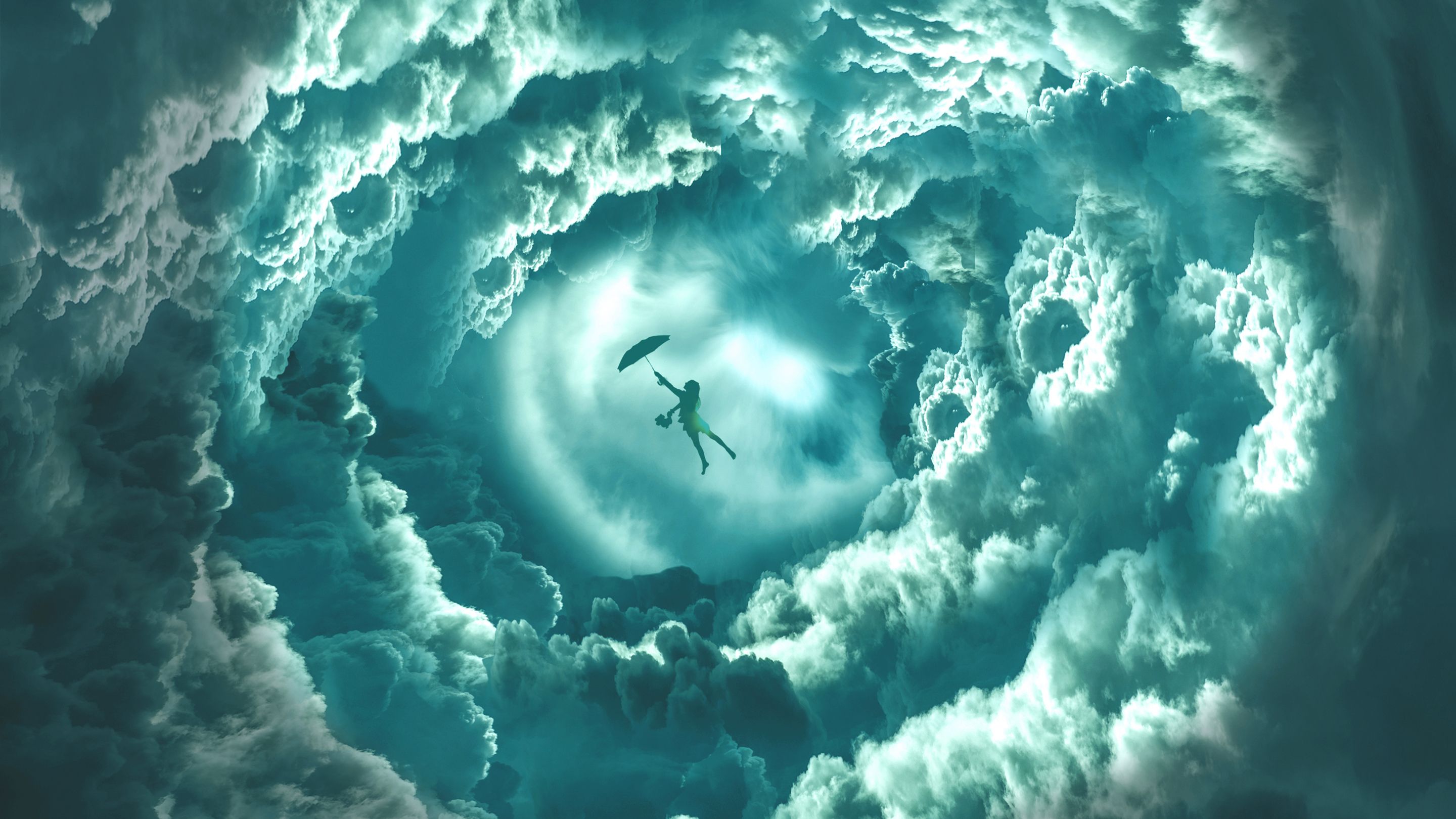 Flying Girl Clouds Dream Wallpaper