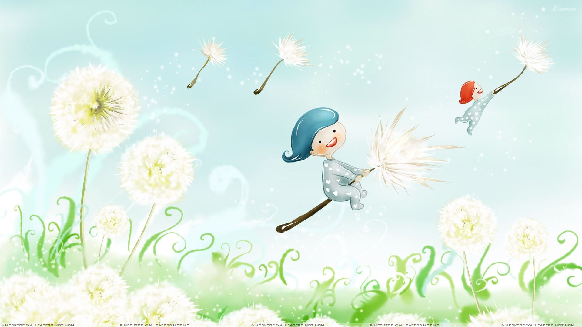 Girl Flying On Stick Wallpaper