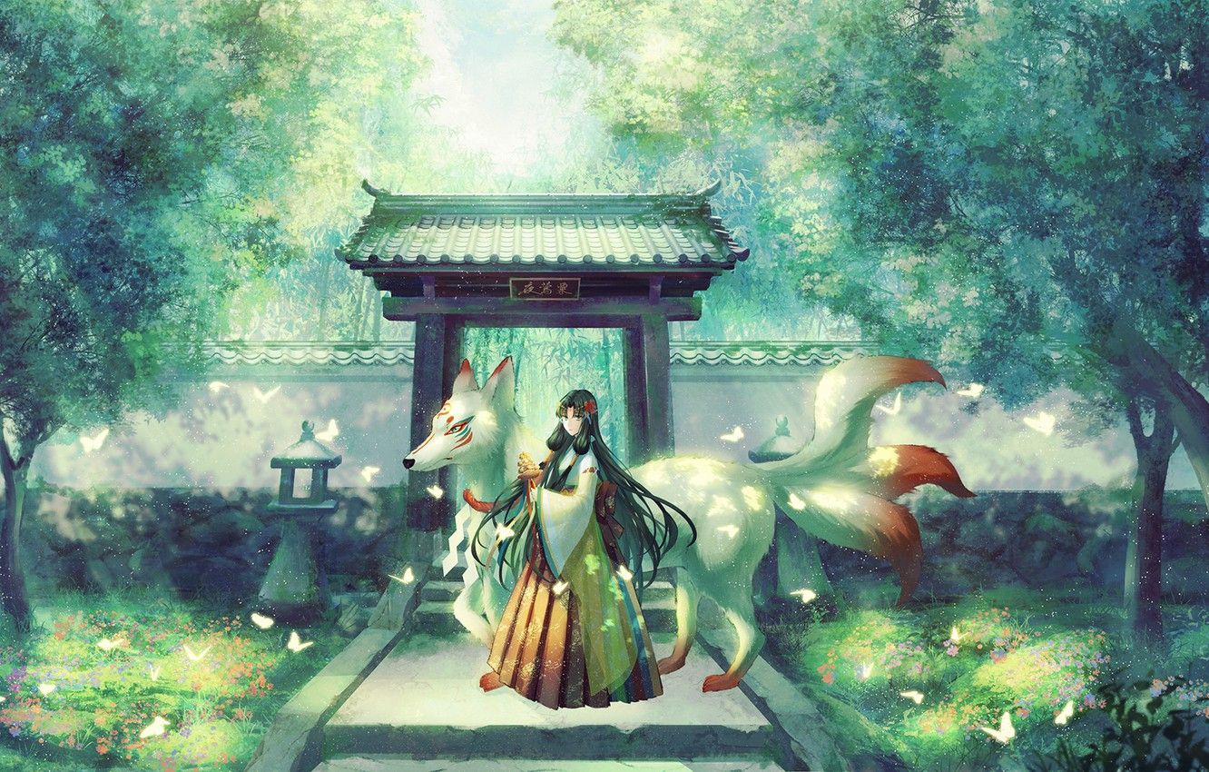Wallpaper butterfly, Park, Japan, track, temple, priestess