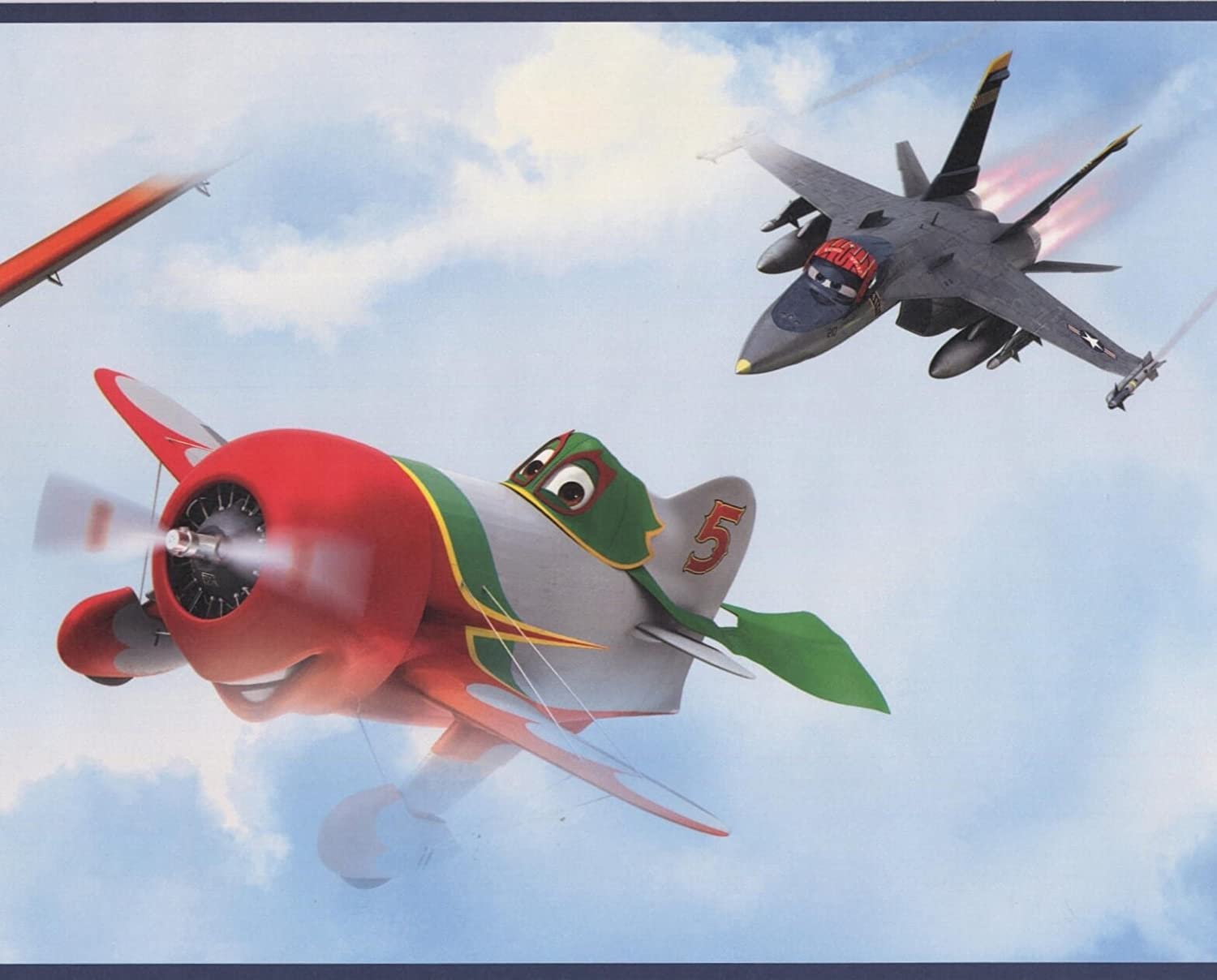 Disney Planes in the Sky Clouds Kids Wallpaper Border Retro Design