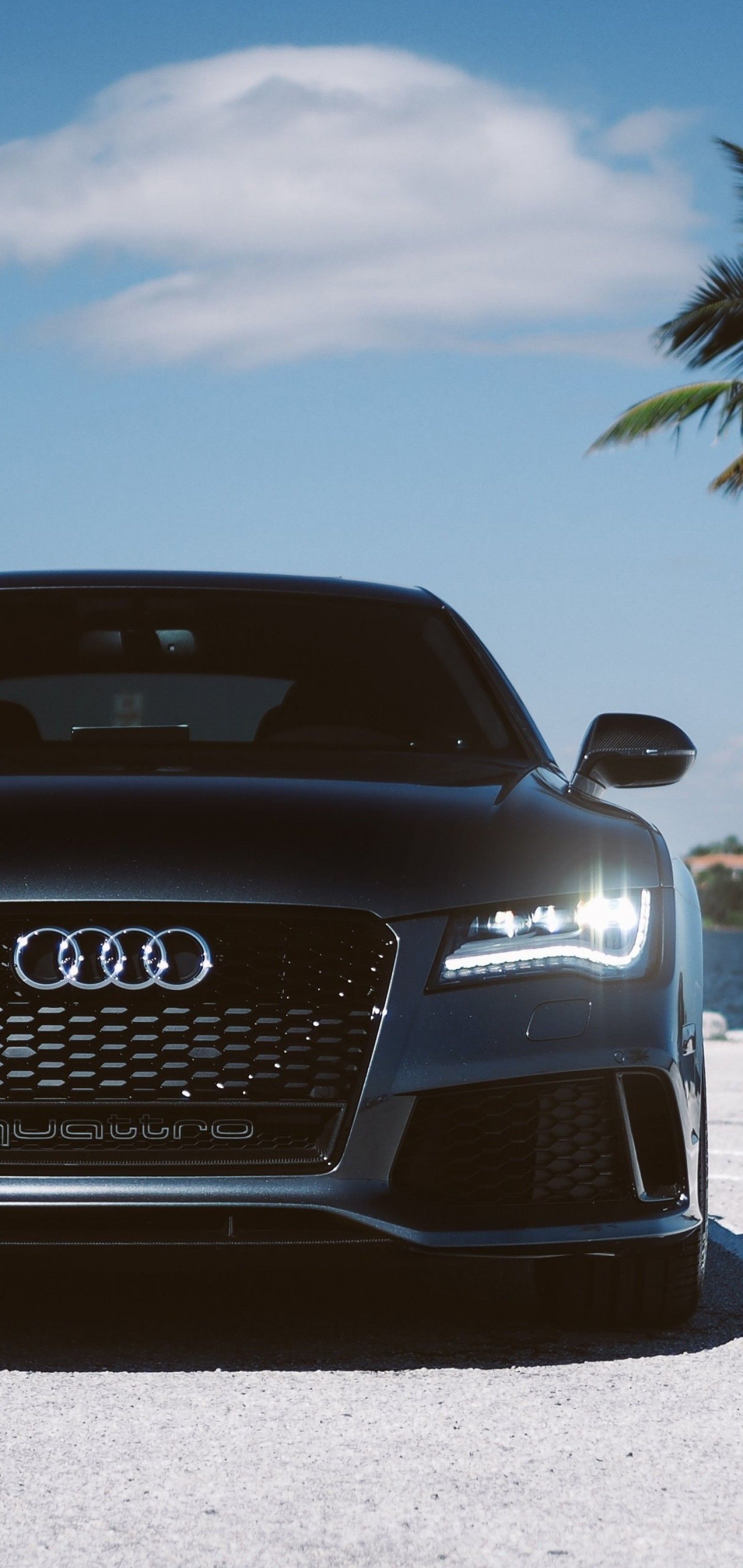 Download 1440x3040 Audi Rs7, Black, Front View, Luxury, Cars