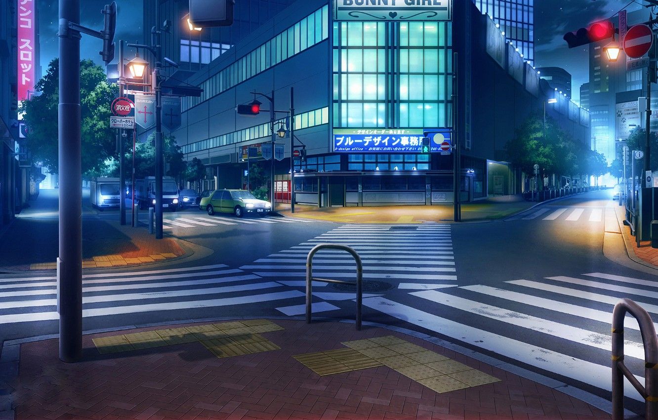 Wallpaper machine, night, lights, Japan, traffic light, crossroads