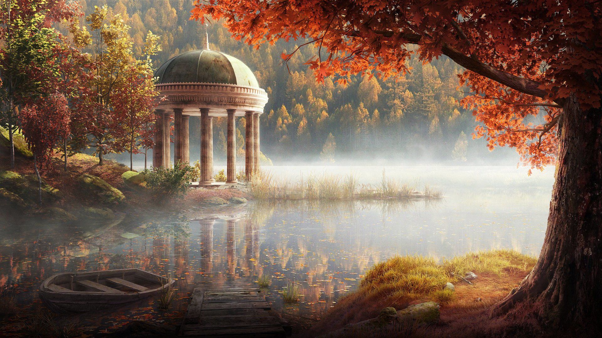 Autumn park Illustration HD Wallpaper. Background Image