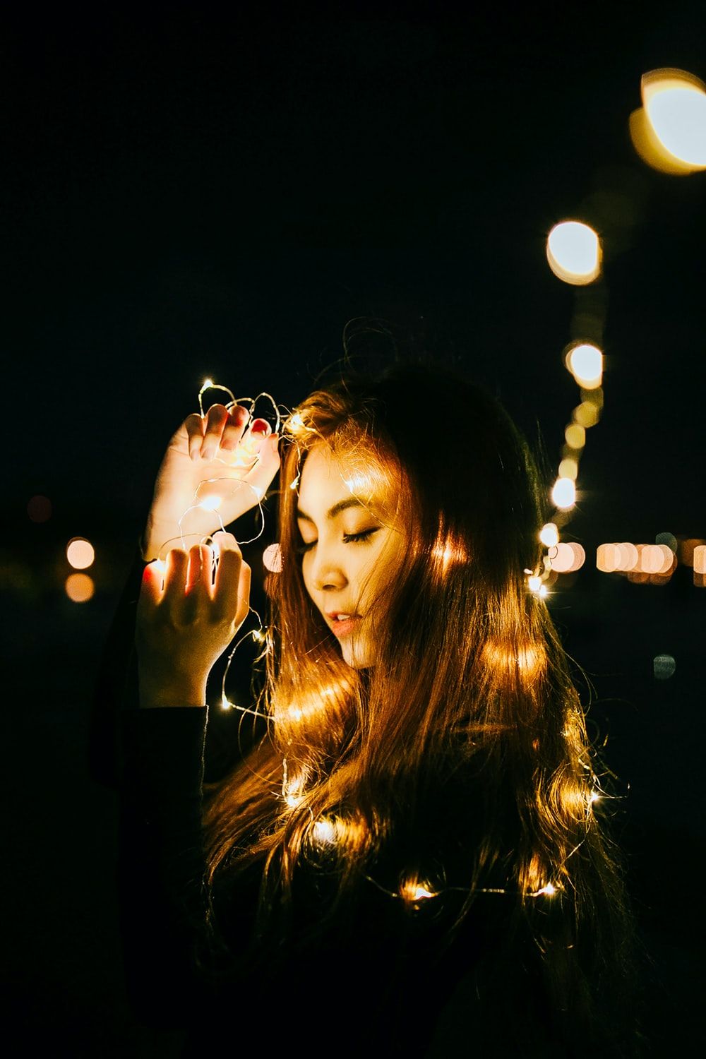 Girl With Fairy Lights Picture. Download Free Image