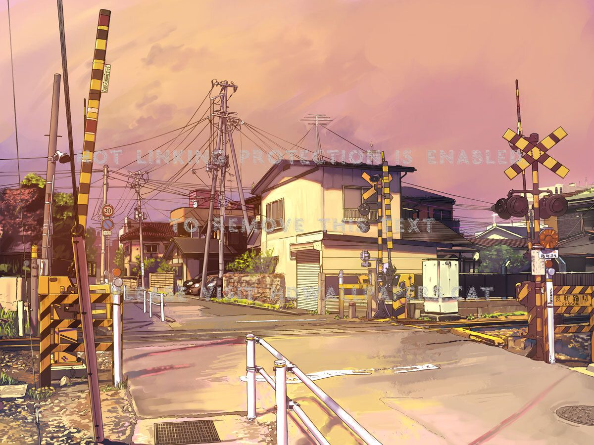 railroad crossing japan orginal town anime