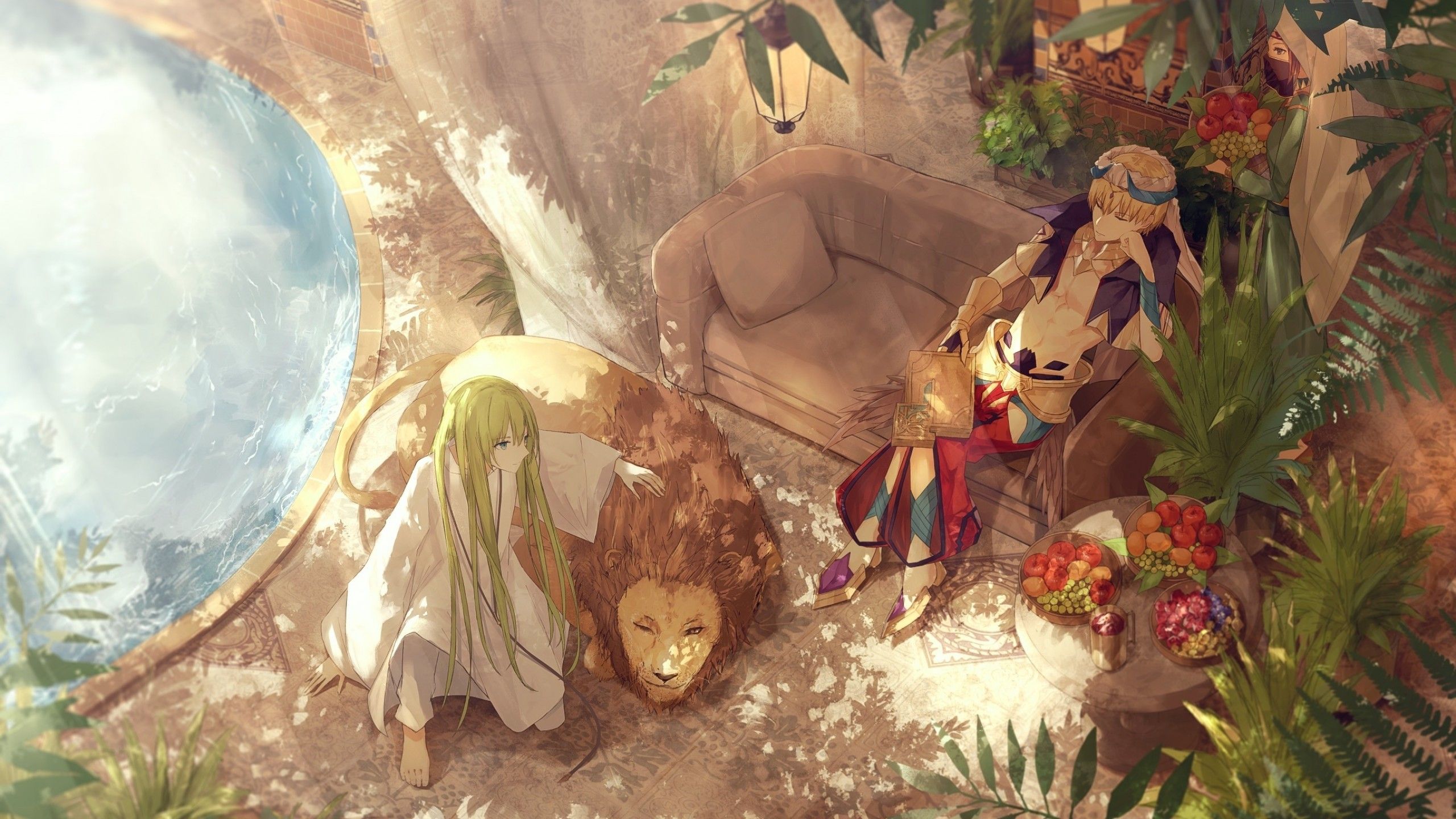 Download 2560x1440 Gilgamesh, Enkidu, Fate Grand Order, Lion