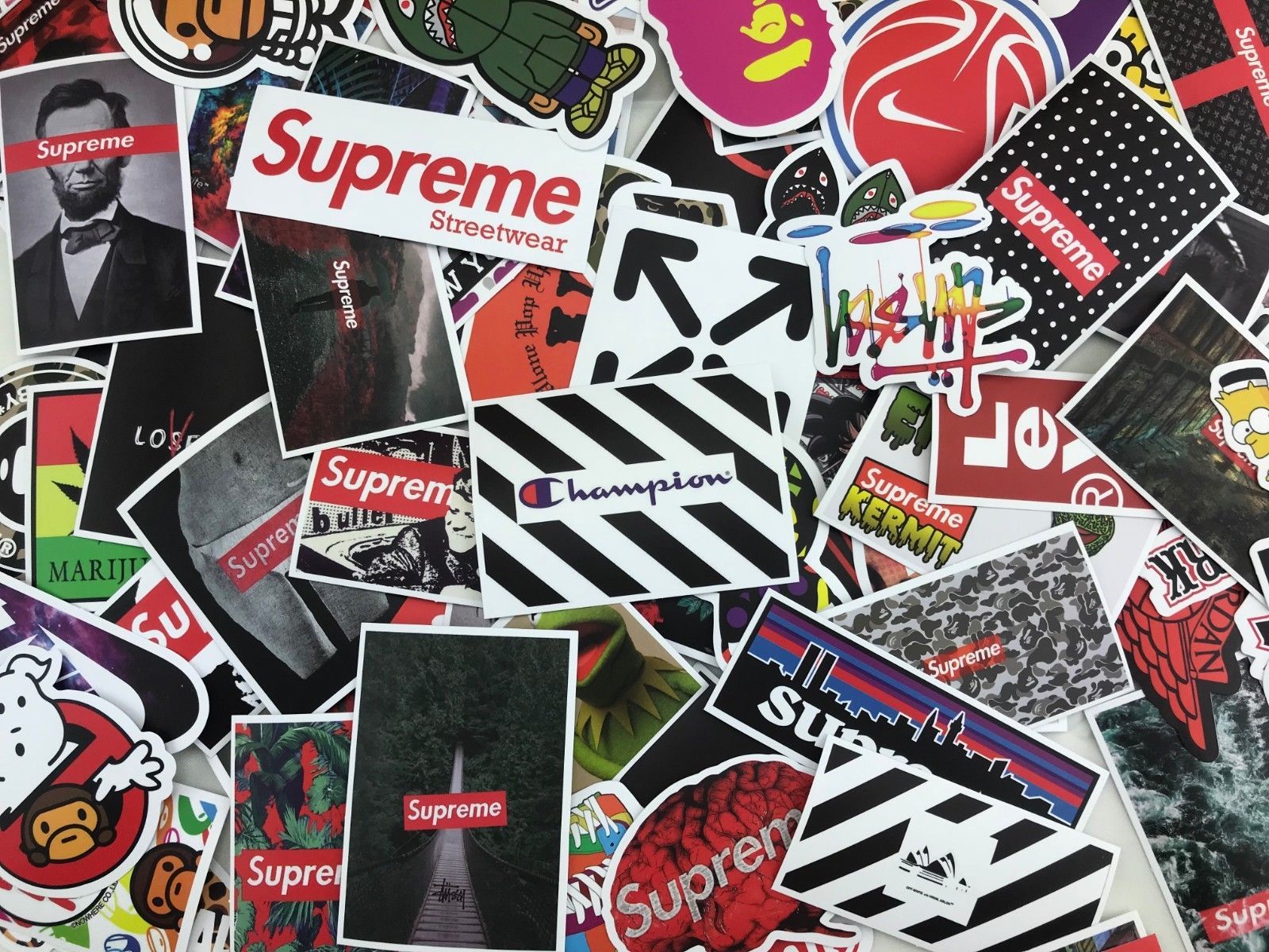 RANDOM Sticker pack Hypebeast, supreme, bape, off white, vlone streetwear. Art wallpaper iphone, Trendy wallpaper pattern, Stickers packs