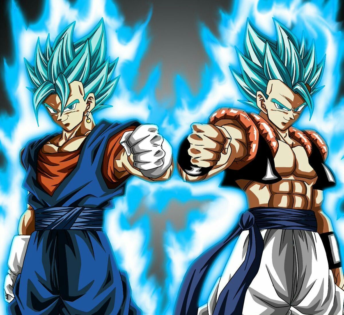 Gogeta blue and Vegito blue vs MUI Goku and LB Jiren