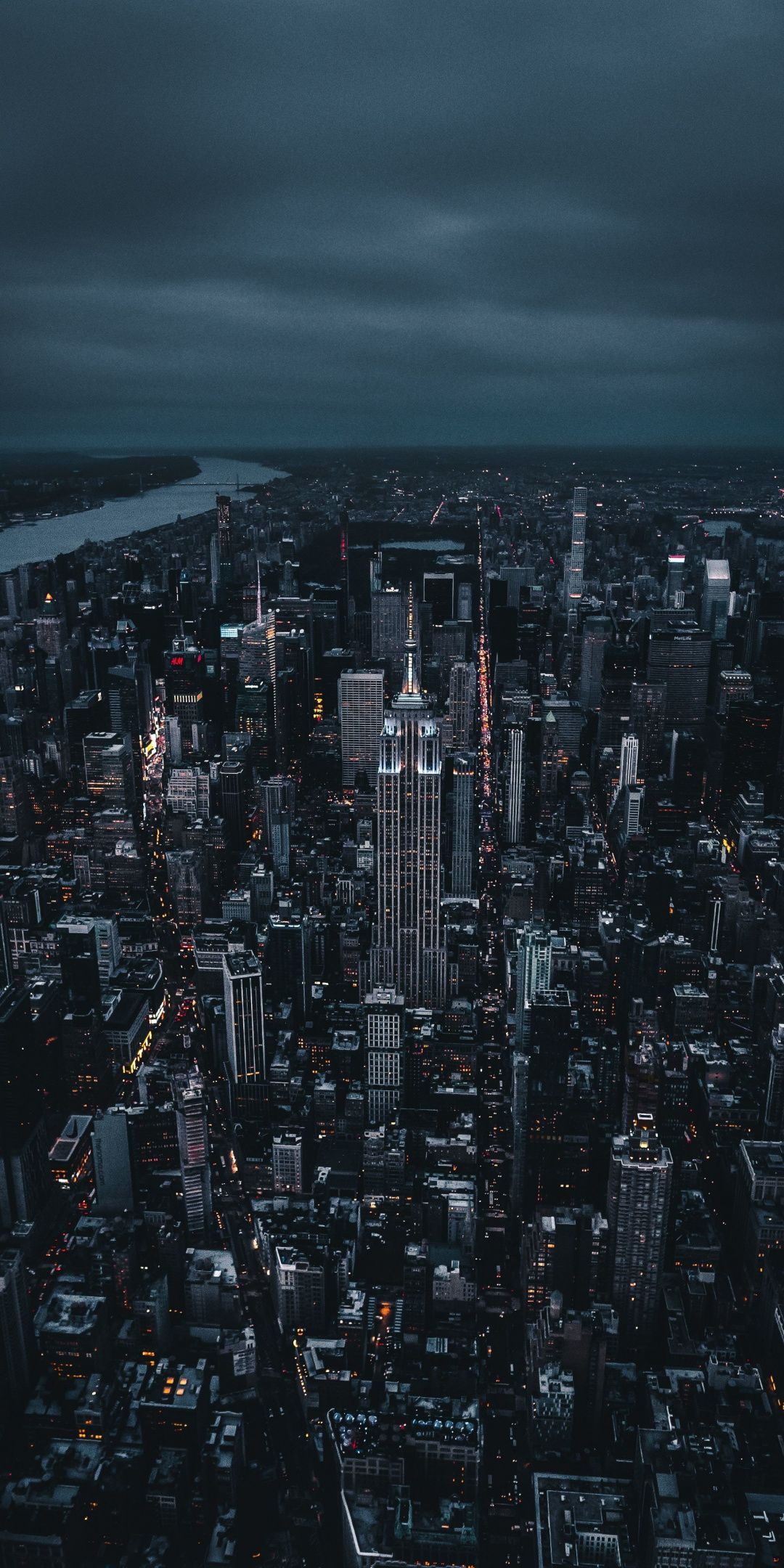 New york, dark, night, city, aerial view, 1080x2160 wallpaper
