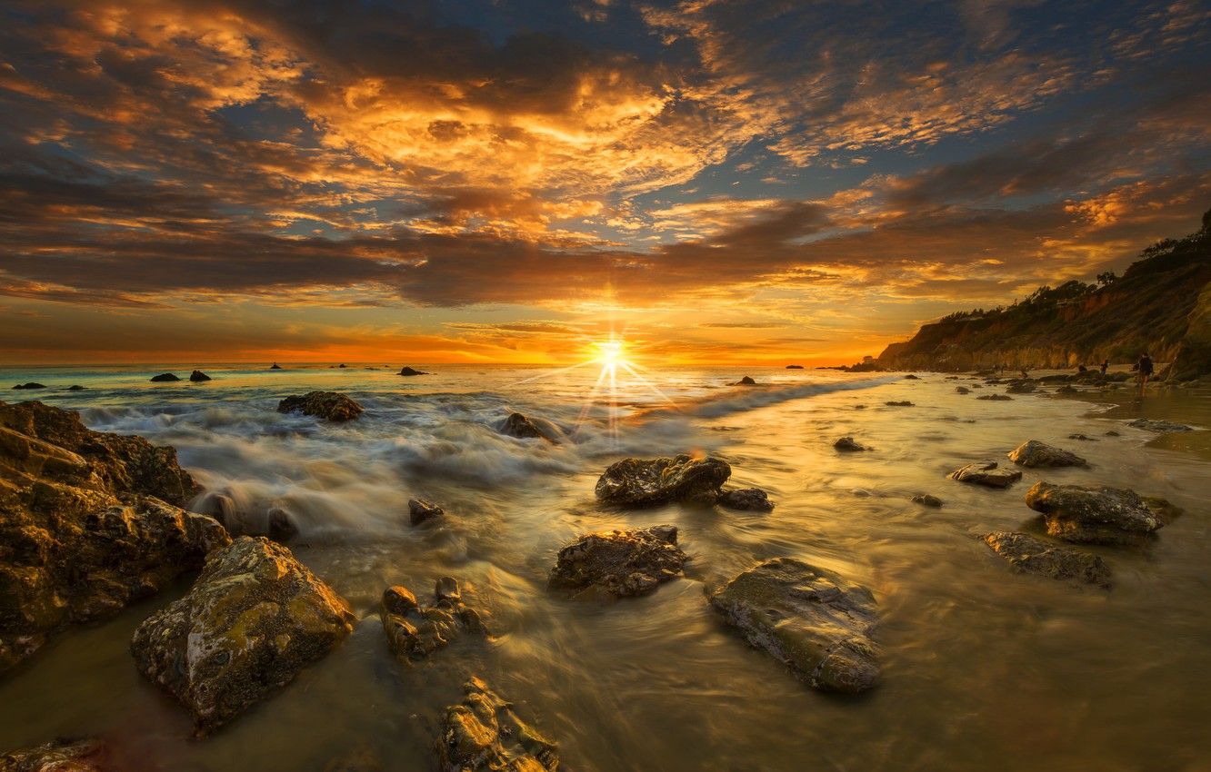 Wallpaper beach, sunset, CA, USA, Malibu image for desktop