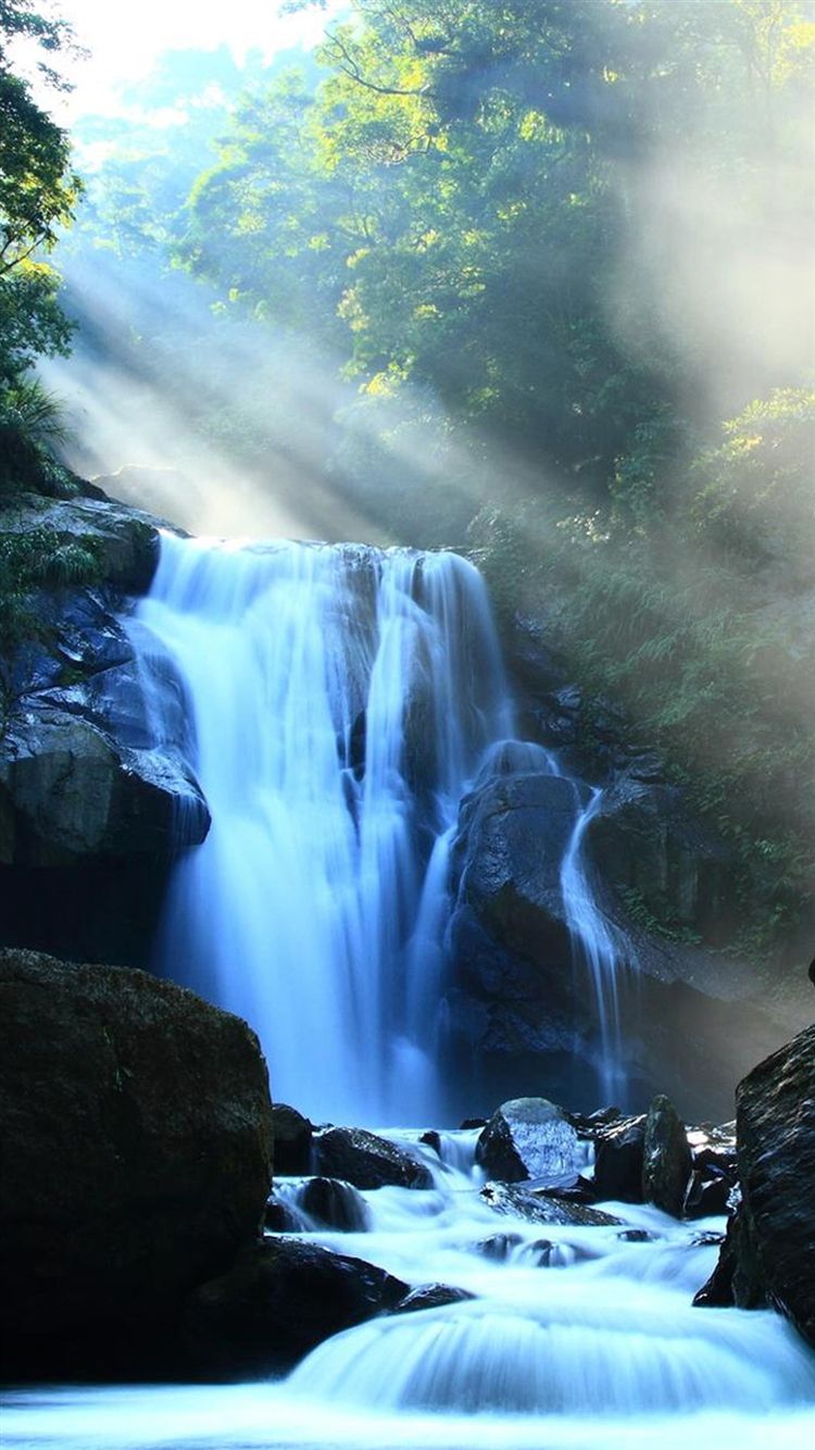 Fantasy Waterfall Among Mountains iPhone 8 Wallpaper Free Download