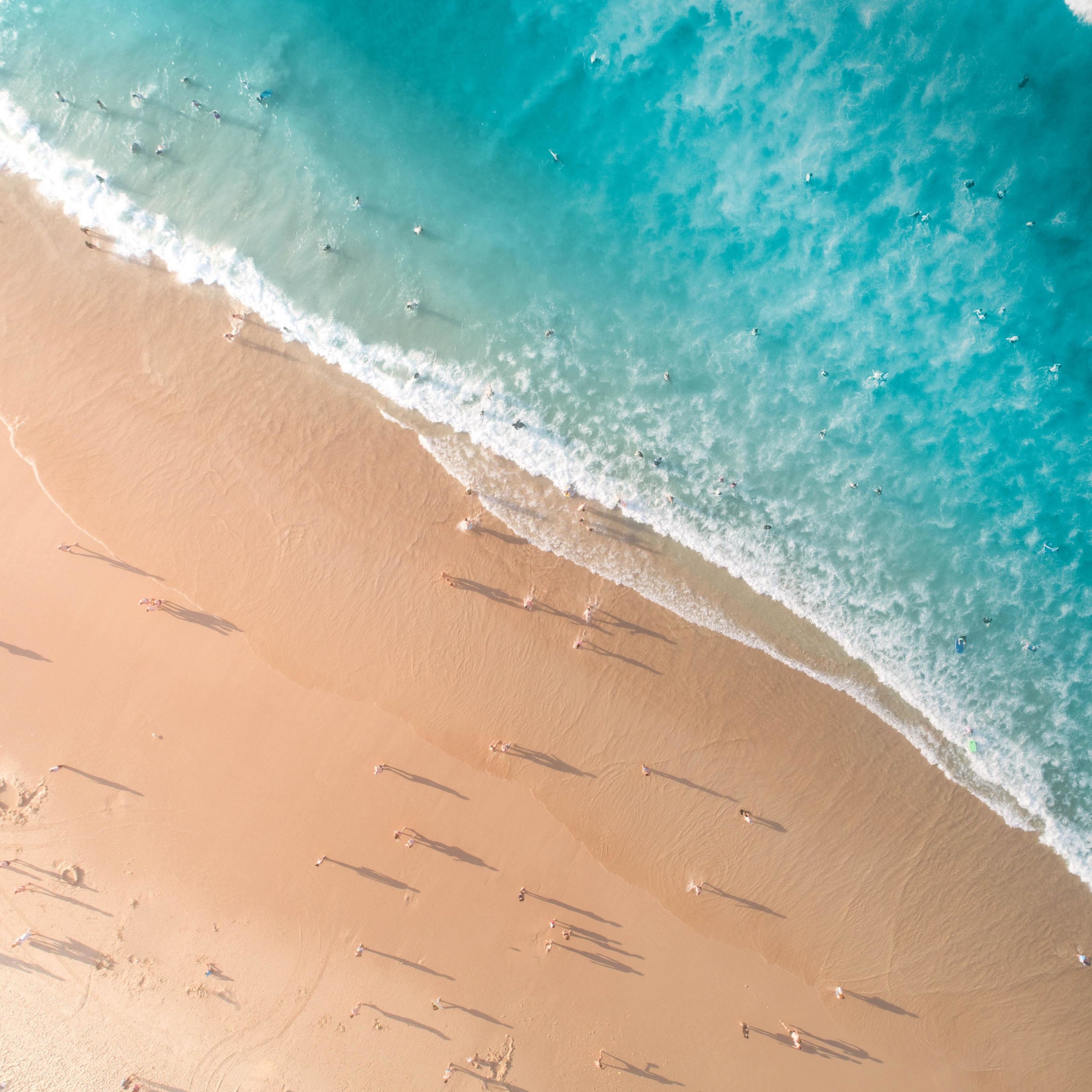 Download 2932x2932 wallpaper aerial view, calm and peaceful beach