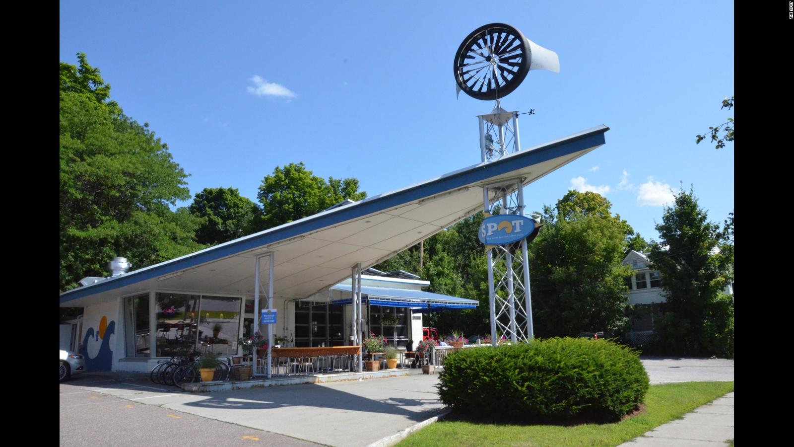 Old gas stations converted into restaurants, bars