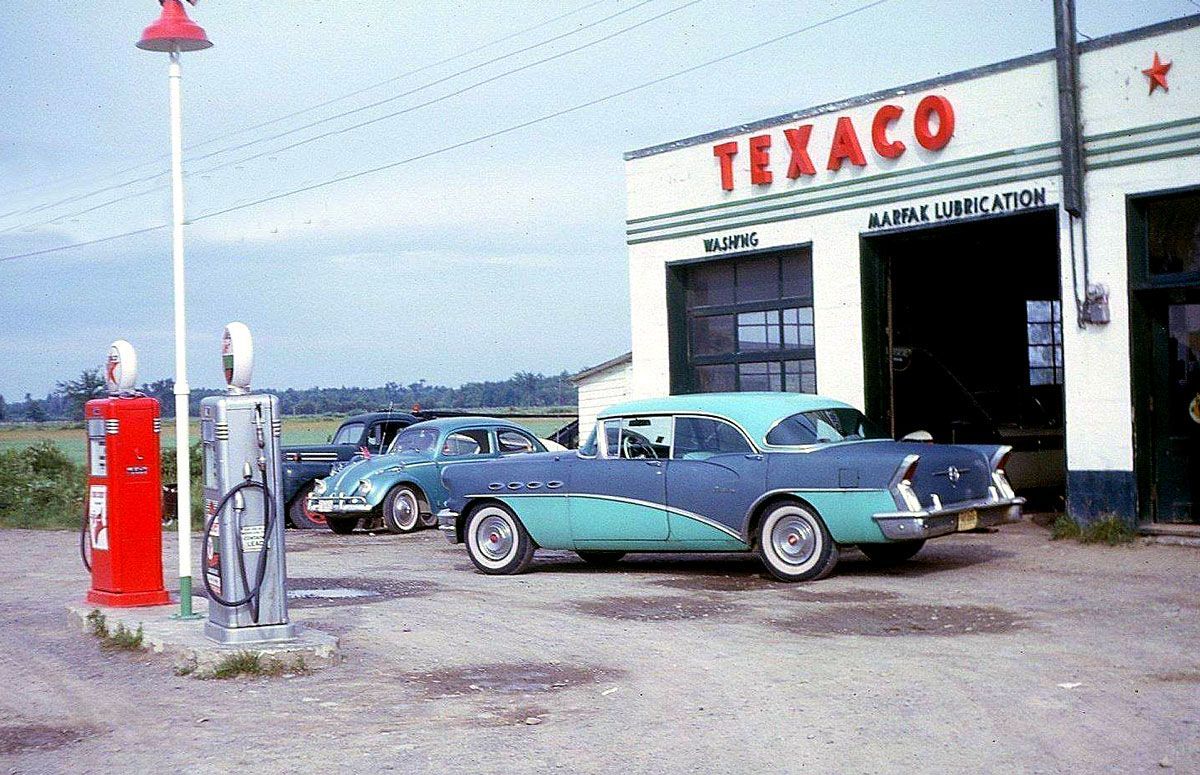 50s Kodachrome Image. The Old Motor. Gas station, Petrol